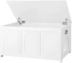 DINZI LVJ Cat Litter Box Enclosure, Flip Top Litter Box Furniture, Farmhouse Hidden Cat Washroom, Wooden Pet House, End Side Table, 39.4" L x 19.7" W x 19.7" H, Sturdy and Easy to Assemble, White
