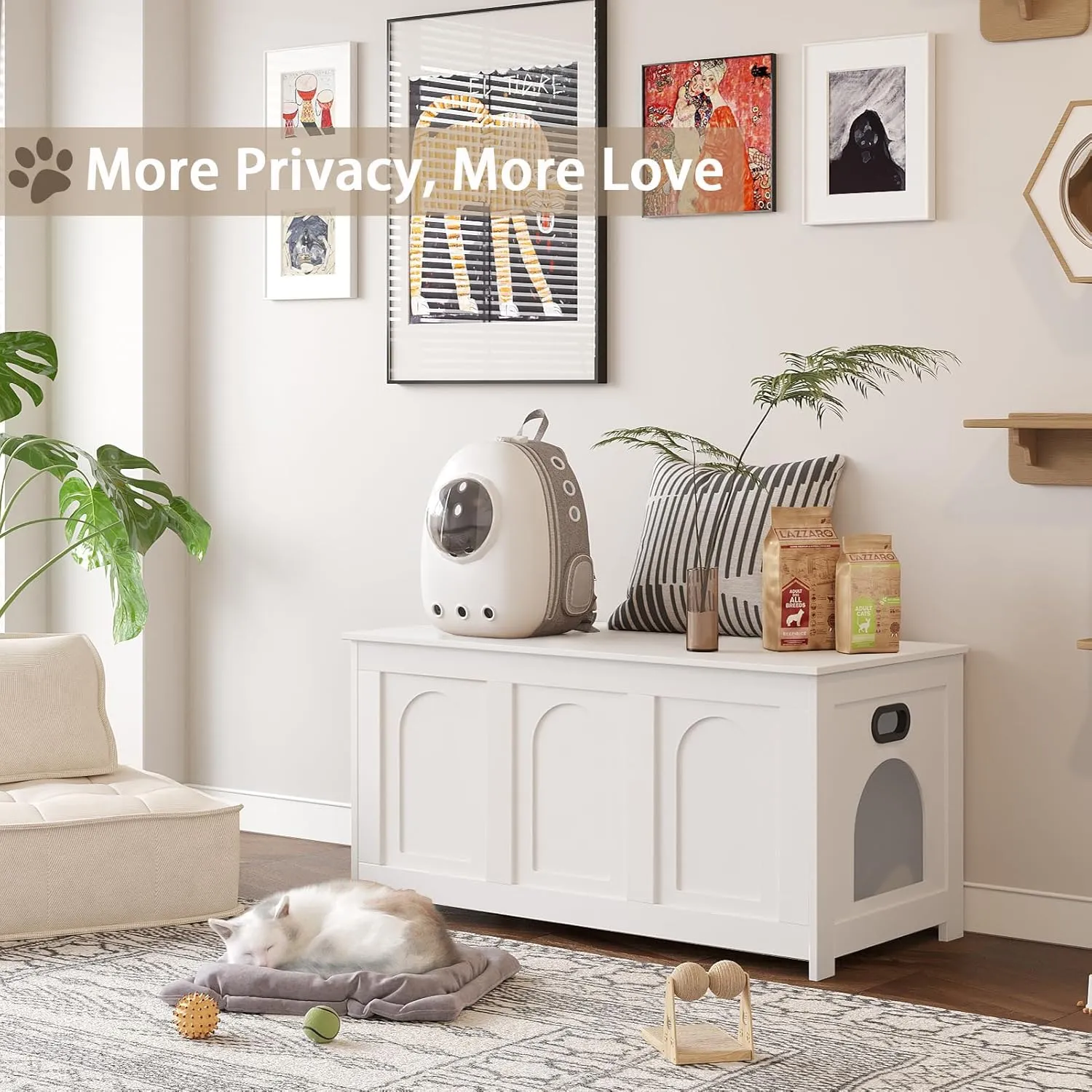 DINZI LVJ Cat Litter Box Enclosure, Flip Top Litter Box Furniture, Farmhouse Hidden Cat Washroom, Wooden Pet House, End Side Table, 39.4" L x 19.7" W x 19.7" H, Sturdy and Easy to Assemble, White