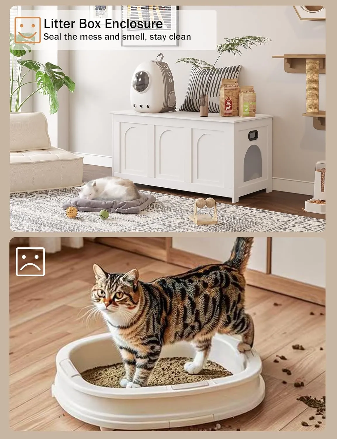 DINZI LVJ Cat Litter Box Enclosure, Flip Top Litter Box Furniture, Farmhouse Hidden Cat Washroom, Wooden Pet House, End Side Table, 39.4" L x 19.7" W x 19.7" H, Sturdy and Easy to Assemble, White