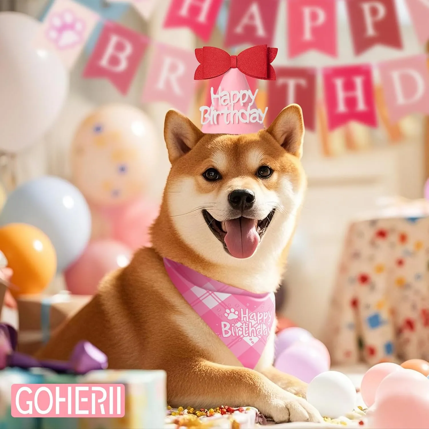 Dog Birthday Party Decoration, Pet Birthday Bandana Set - Includes Birthday Hat & Banner, Multi Size Offered, Dog Birthday Party Supplies for Puppy, Small & Large Dogs, Girl Pet (Pink,XS)