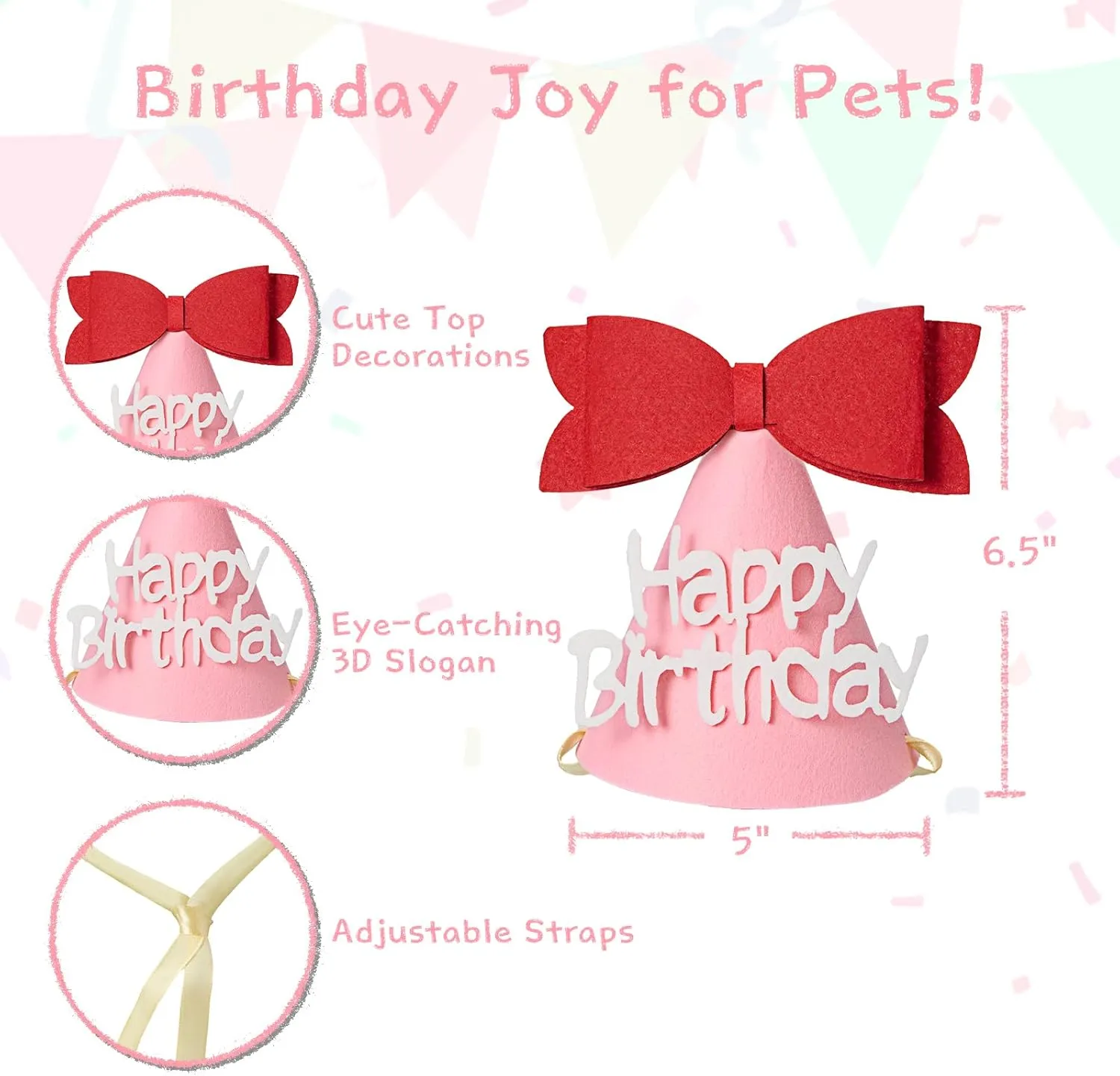 Dog Birthday Party Decoration, Pet Birthday Bandana Set - Includes Birthday Hat & Banner, Multi Size Offered, Dog Birthday Party Supplies for Puppy, Small & Large Dogs, Girl Pet (Pink,XS)