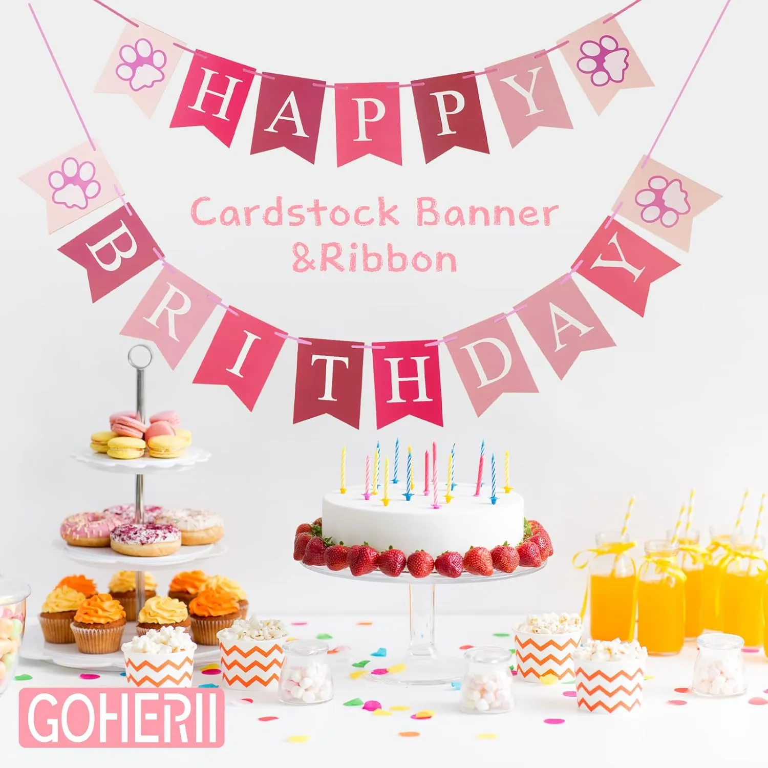 Dog Birthday Party Decoration, Pet Birthday Bandana Set - Includes Birthday Hat & Banner, Multi Size Offered, Dog Birthday Party Supplies for Puppy, Small & Large Dogs, Girl Pet (Pink,XS)