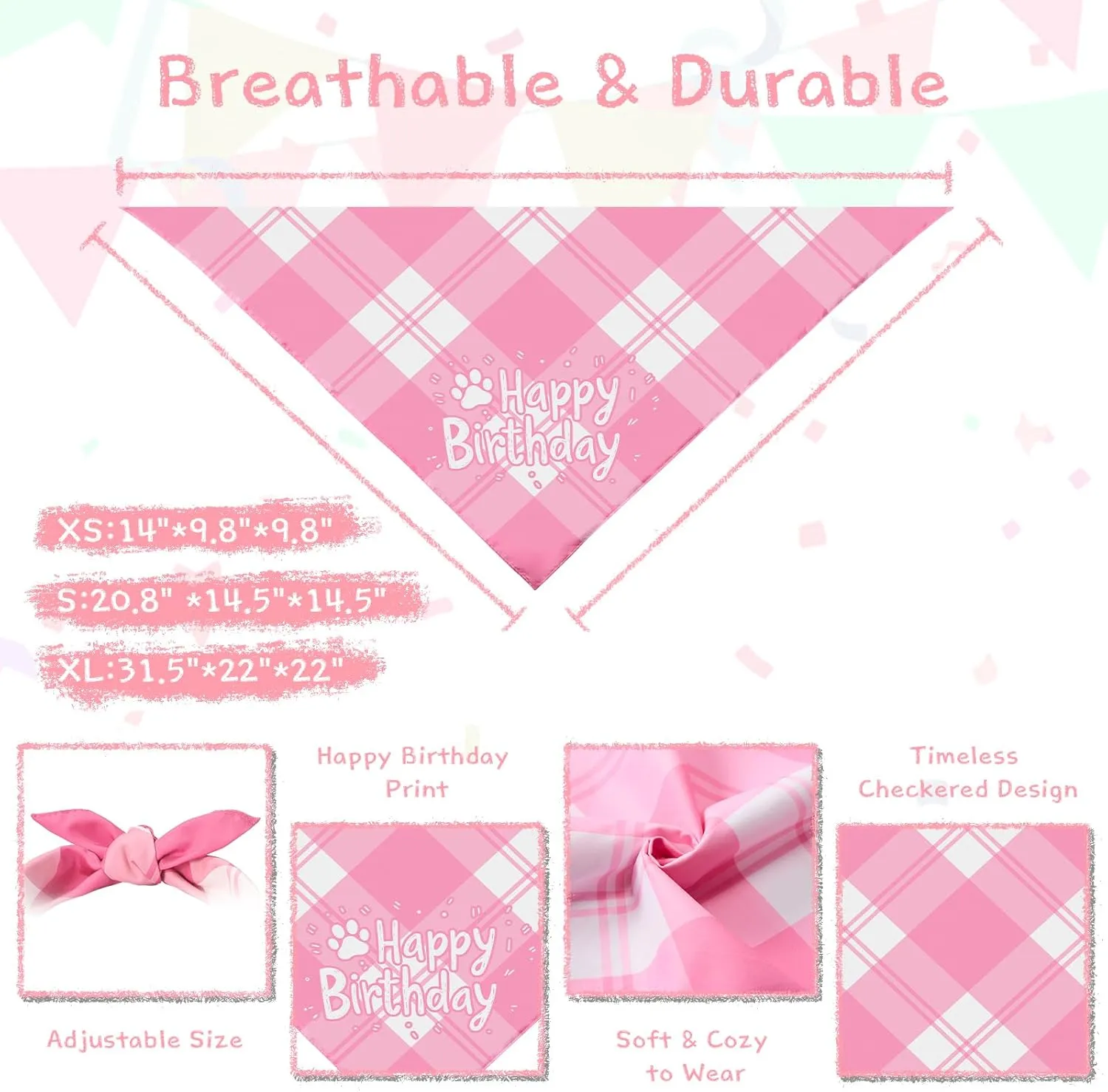 Dog Birthday Party Decoration, Pet Birthday Bandana Set - Includes Birthday Hat & Banner, Multi Size Offered, Dog Birthday Party Supplies for Puppy, Small & Large Dogs, Girl Pet (Pink,XS)