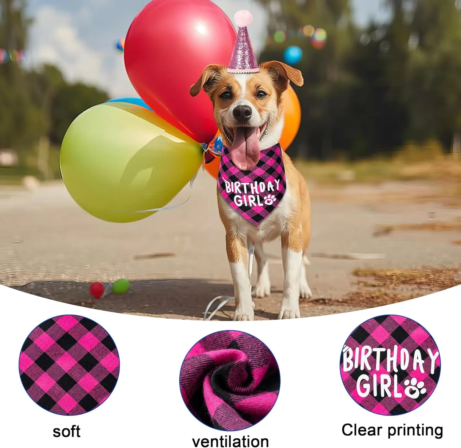 Dog Birthday Party Supplies, Dog Birthday Decorations with Birthday Girl Dog Bandanas/Dog Cat Birthday Hat/Dog Bow Tie/Collar with 0-8 Numbers, for Medium Small Dogs Pets (X-Large, Pink)
