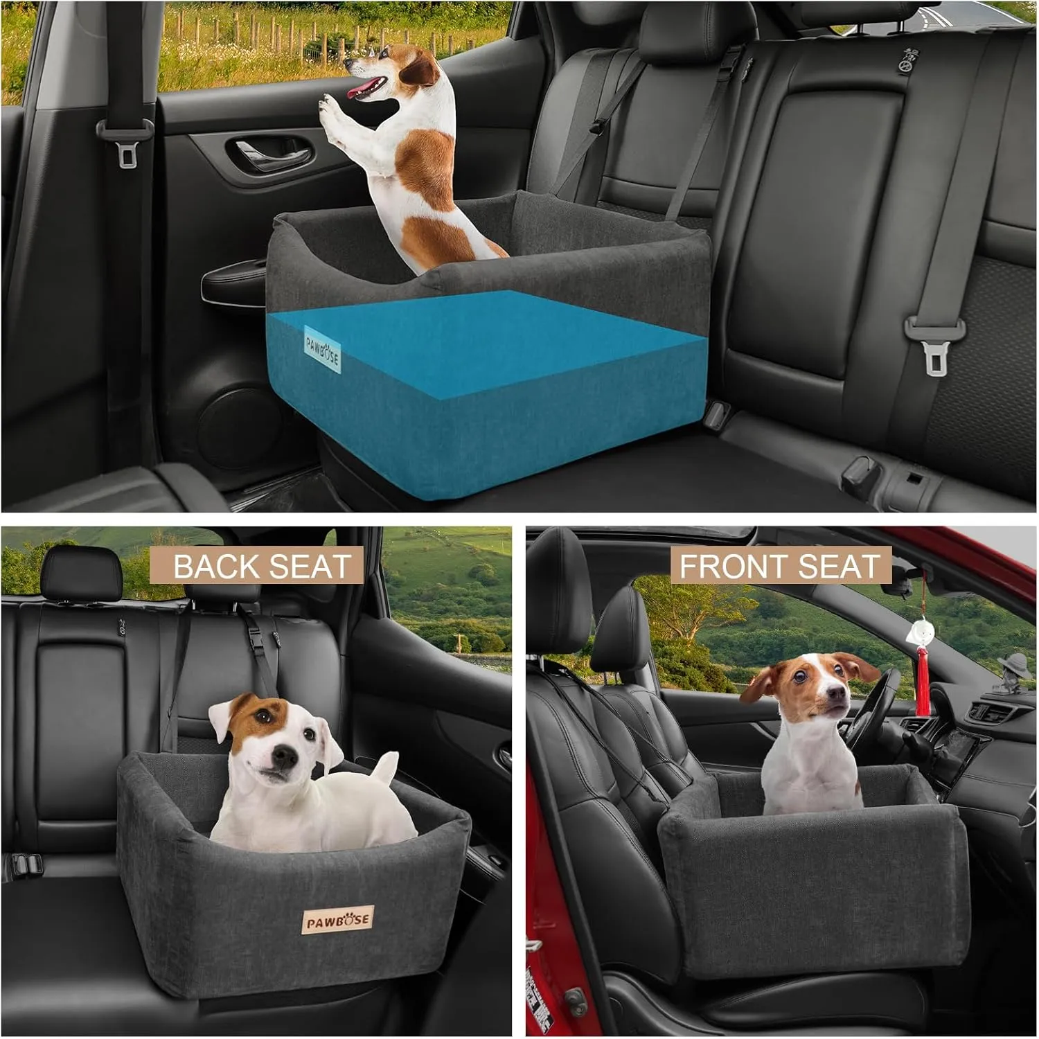 Dog Car Seat for Small Medium Dogs up to 25lbs, Multi-Functional Booster Dog Car Home Seat with Safety Belt, Comfortable Pet Sofa Beds with Washable Removable Cover