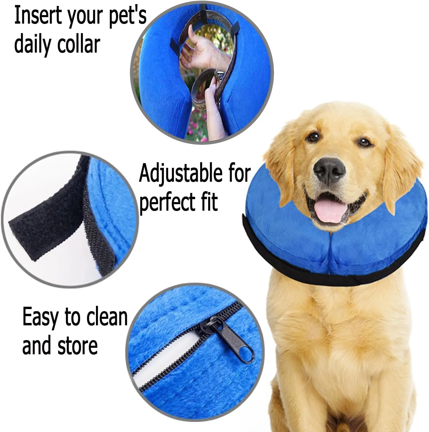 Dog Cone Collar for After Surgery - Inflatable Neck Donut, Adjustable E-Collar for Recovery, Soft Alternative, Protective Pet Cone for Small Medium Large Dogs