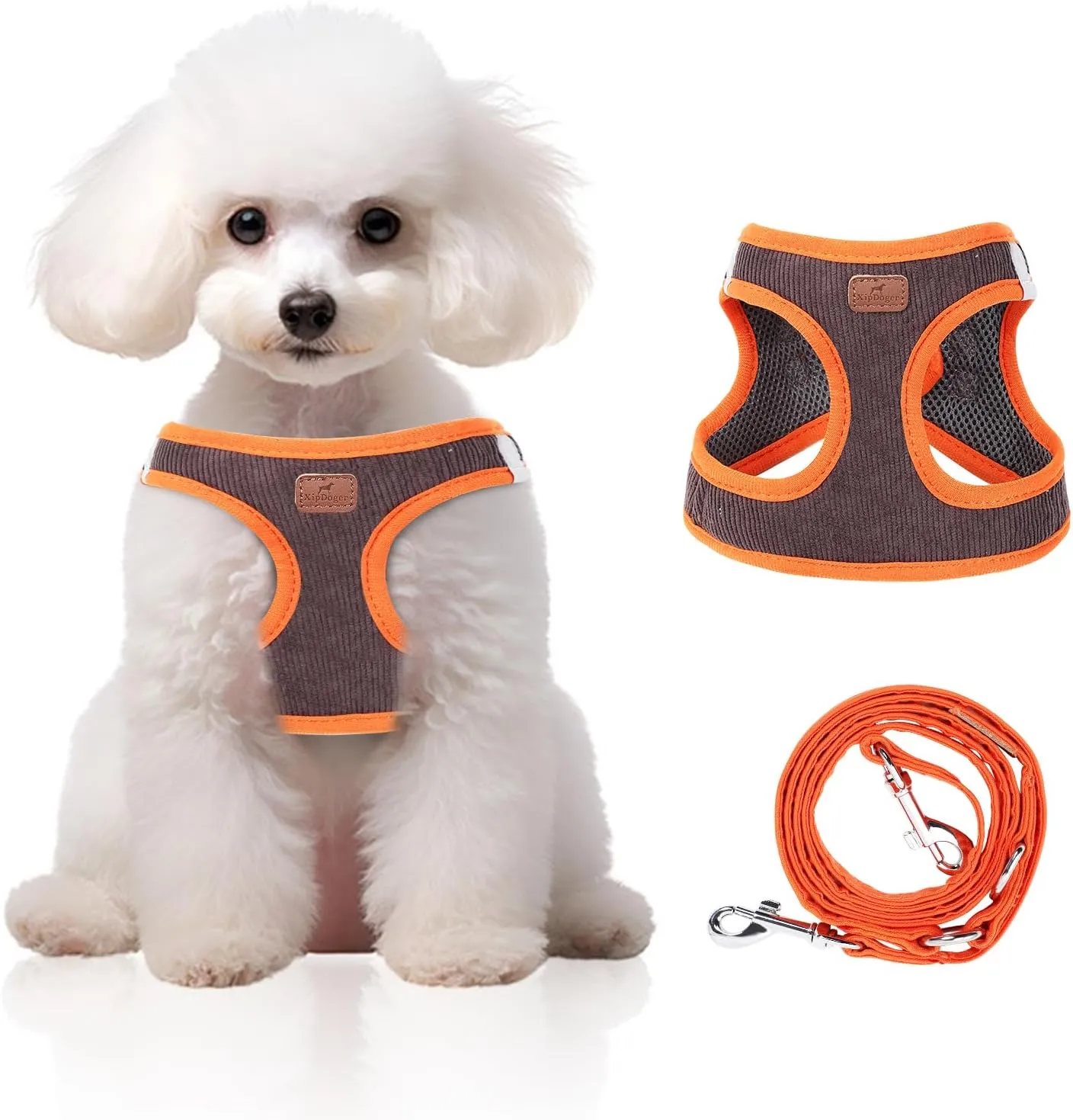 Dog Harness with Multifunction Dog Leash,No Pull Reflective Step-in Harness for Soft Adjustable No Choke Escape Proof,Easy Walk Dog Harness for Medium Dogs (Orange&Dark Grey, M)