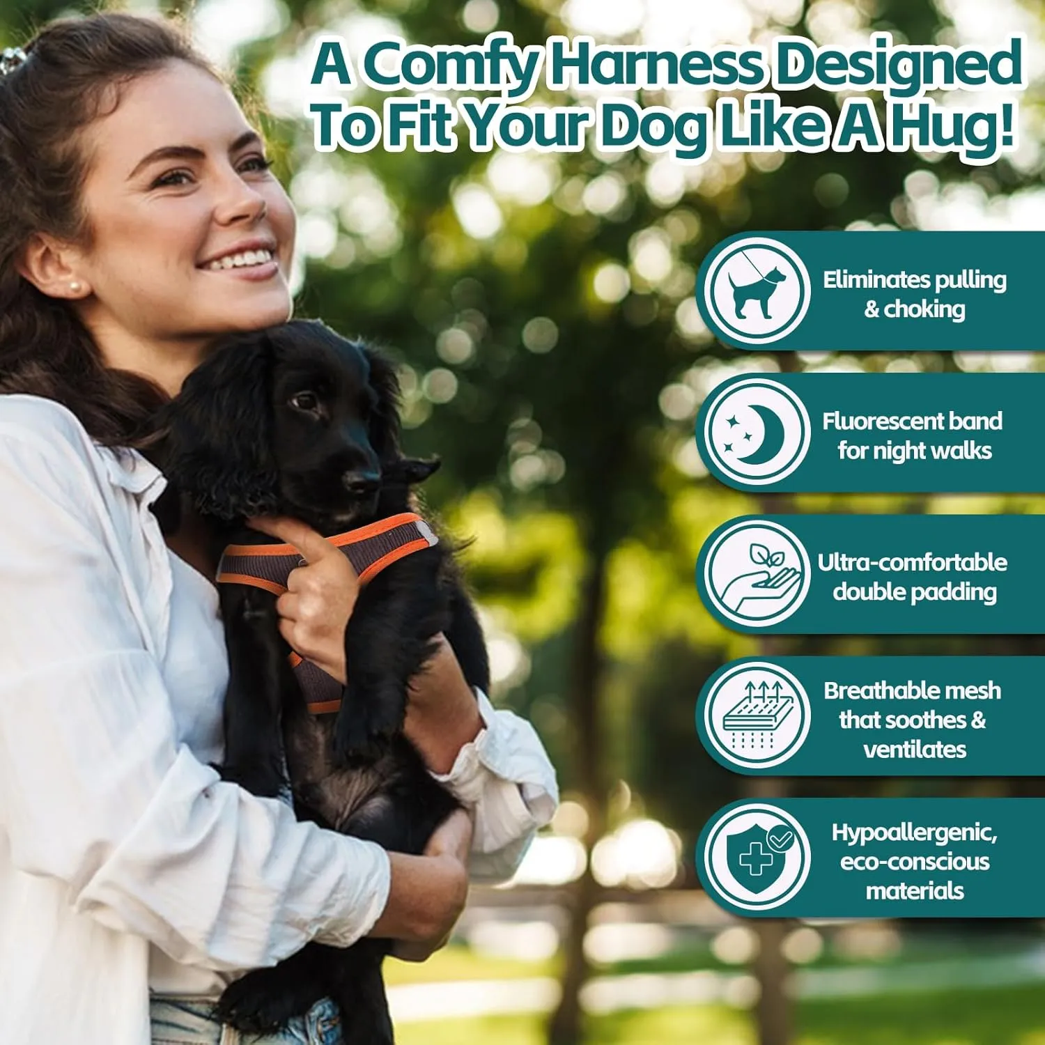 Dog Harness with Multifunction Dog Leash,No Pull Reflective Step-in Harness for Soft Adjustable No Choke Escape Proof,Easy Walk Dog Harness for Medium Dogs (Orange&Dark Grey, M)