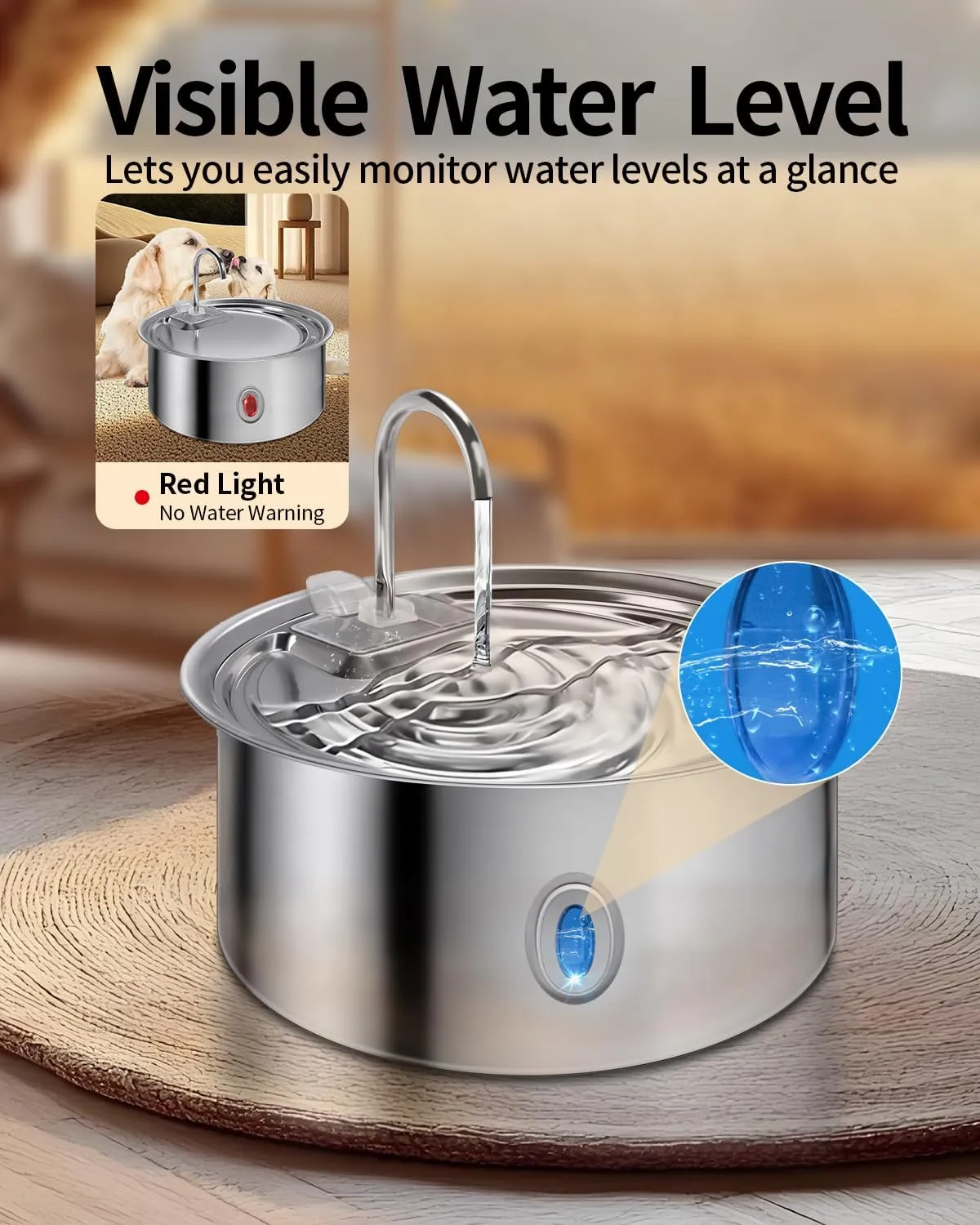 Dog Water Fountain for Large Dogs,7L/236oz/1.8G Stainless Steel Pet Water Dispenser with 6 Filters and Ultra Quiet Pump for Dogs Cats Multi-Pet Home,Automatic Filtered Pet Water Fountain