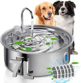Dog Water Fountain for Large Dogs,7L/236oz/1.8G Stainless Steel Pet Water Dispenser with 6 Filters and Ultra Quiet Pump for Dogs Cats Multi-Pet Home,Automatic Filtered Pet Water Fountain
