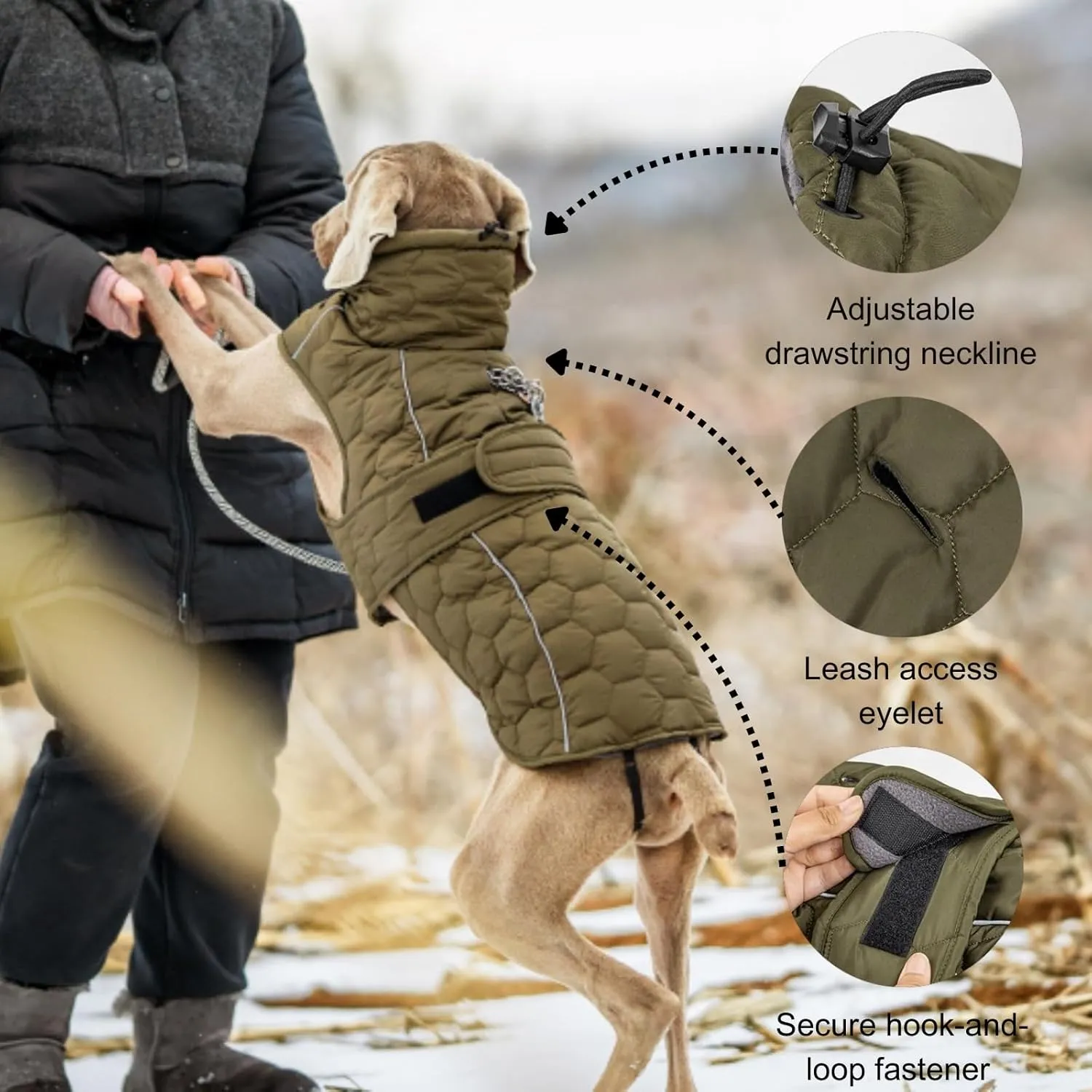 Dog Winter Coat with Fleece-Lined & Waterproof Layer, Adjustable Reflective Jacket for Medium/Large Dogs, Secure Hook-and-Loop Design (Grey,Small)