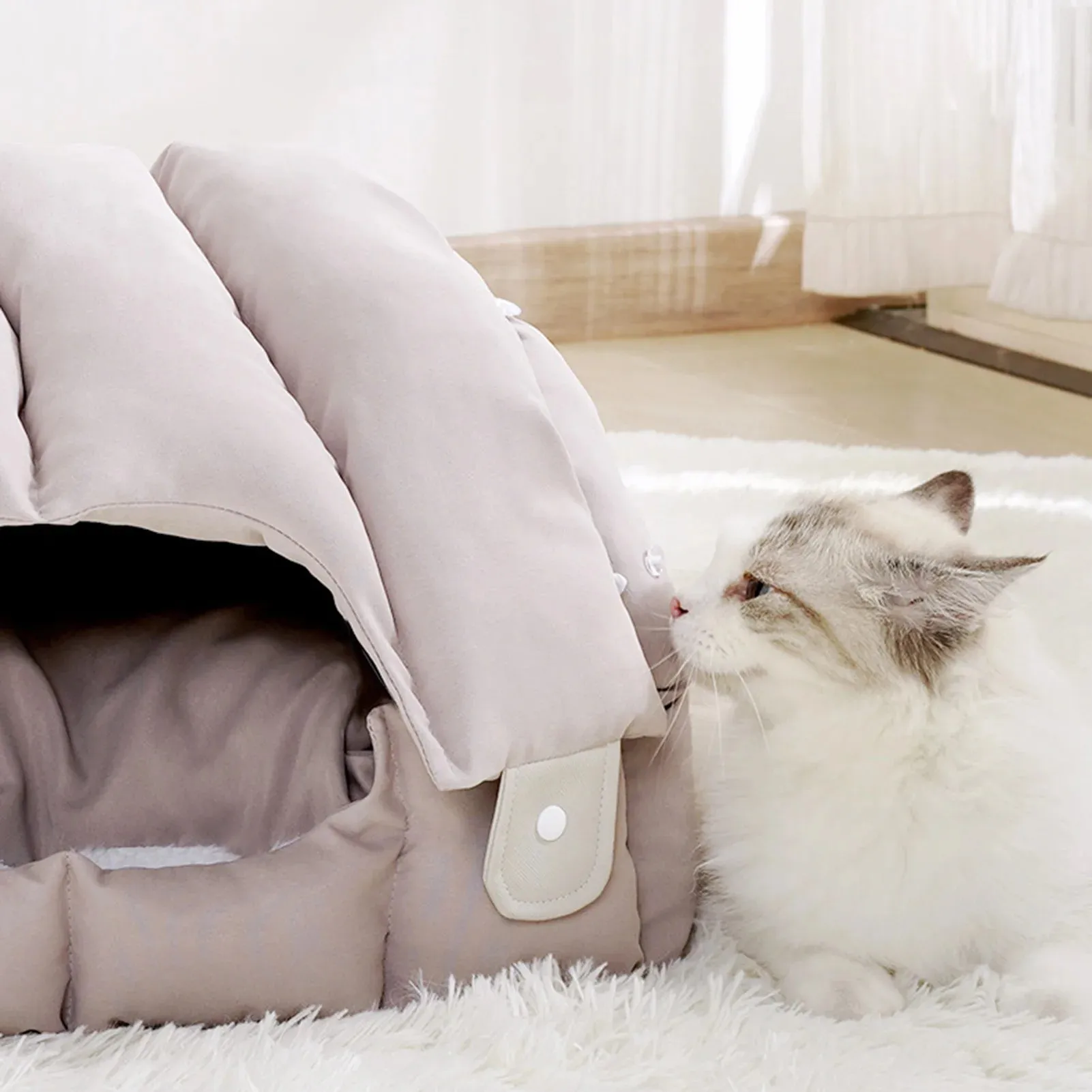 Dual purpose arched fully enclosed and warm, soft and comfortable bed For Cats