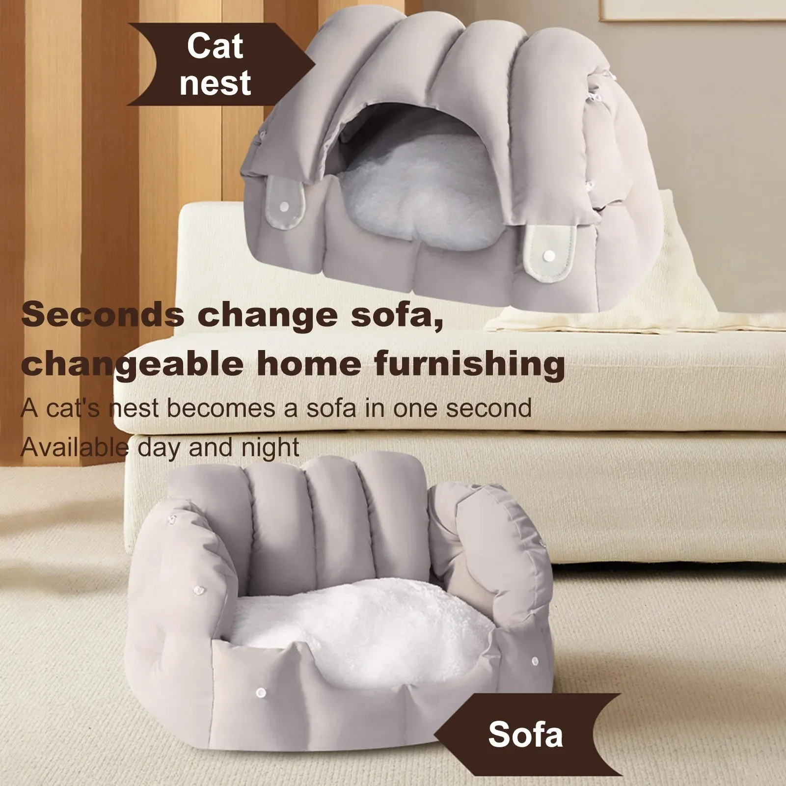 Dual purpose arched fully enclosed and warm, soft and comfortable bed For Cats