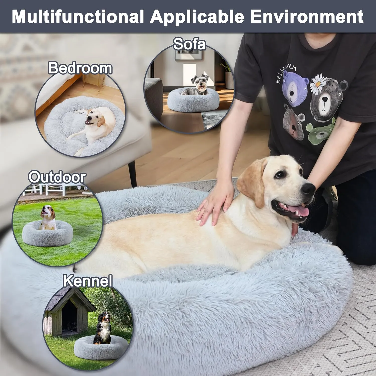 ELSKER&HOME Calming Dog Bed,Donut Washable Warming Soft Round 30 inches Dog Beds for Medium Dogs,Anti-Anxiety Fluffy Plush Cushion Bed Fits up to 45 lbs Pets