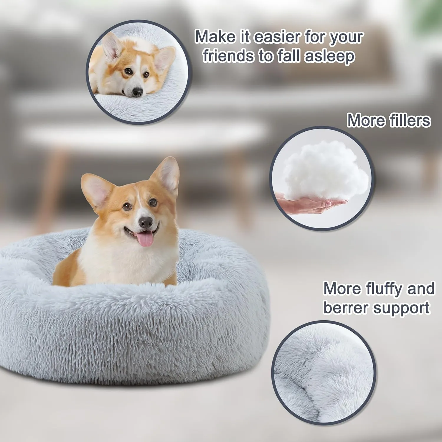 ELSKER&HOME Calming Dog Bed,Donut Washable Warming Soft Round 30 inches Dog Beds for Medium Dogs,Anti-Anxiety Fluffy Plush Cushion Bed Fits up to 45 lbs Pets