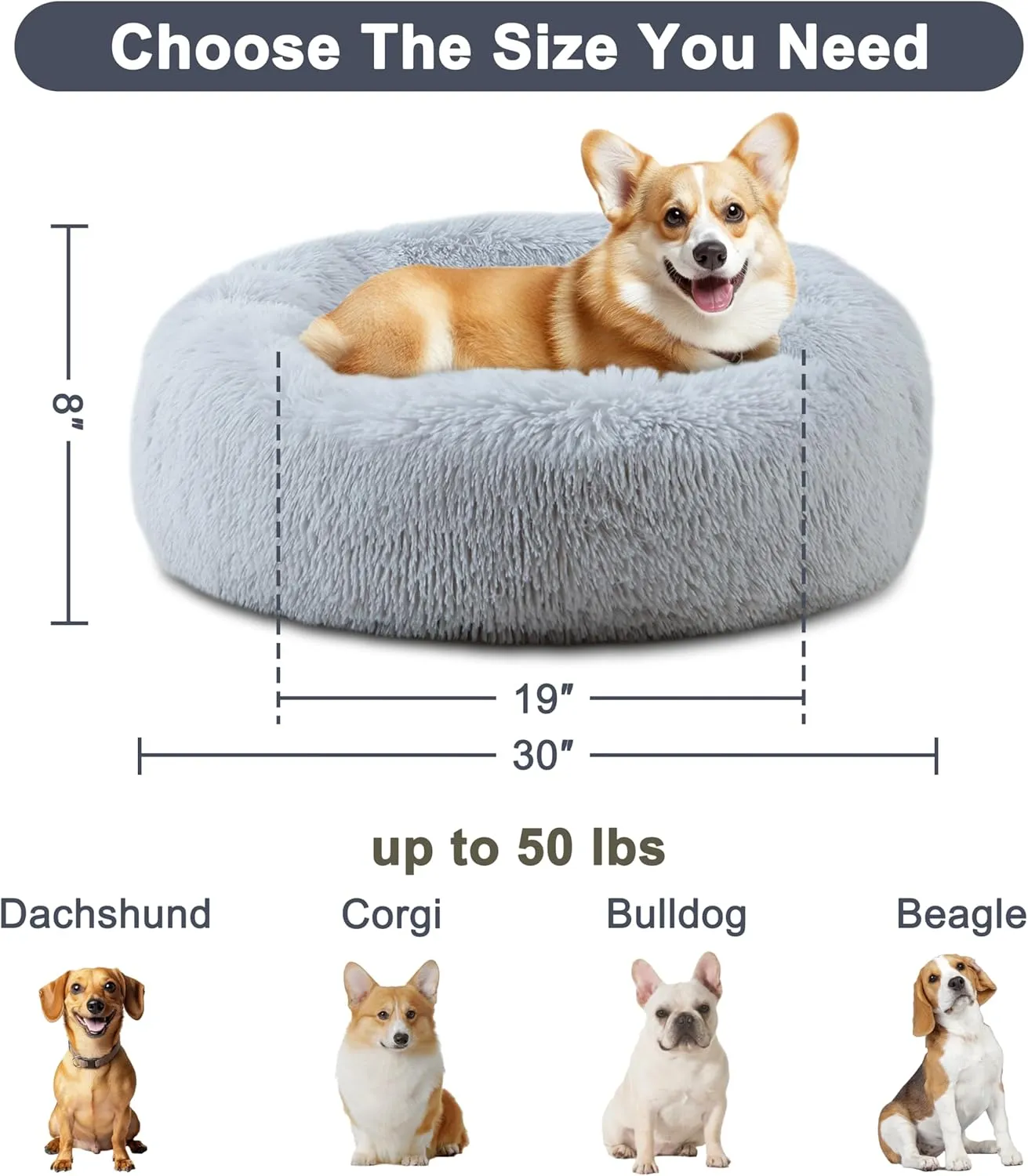 ELSKER&HOME Calming Dog Bed,Donut Washable Warming Soft Round 30 inches Dog Beds for Medium Dogs,Anti-Anxiety Fluffy Plush Cushion Bed Fits up to 45 lbs Pets