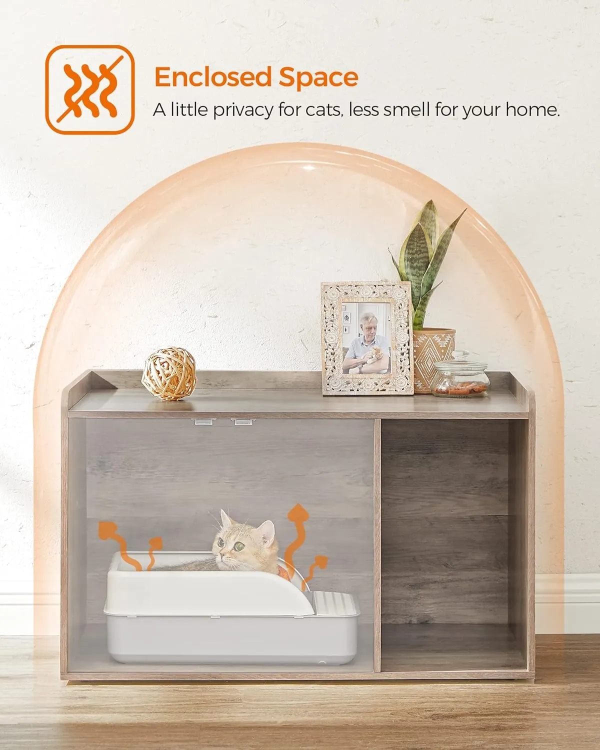 Feandrea Litter Box Enclosure, Cat Litter Box Furniture Hidden, with Front Entry, Modern Cat House for Indoor Cat, Kitty, Side End Table, 32.4 x 20.9 x 19.7 Inches, Greige UPCL001G01