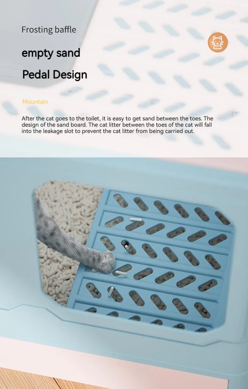 Foldable Cat Litter Box With Lid Kitty Toilet Top Entry Enclosed Cat Potty Anti/Splashing Covered Drawer Type Pet Litter Pan with Cats Litter Scoop