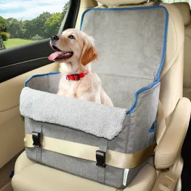 GOOPAWS Dog Car Seat for Small or Medium Dogs, Portable Dog Car Travel Bed with Clip-On Safety Leash, Briefcase Shape Waterproof Dog Booster Car Seat, Suitable for Pets Up to 25lbs, Grey, 16''
