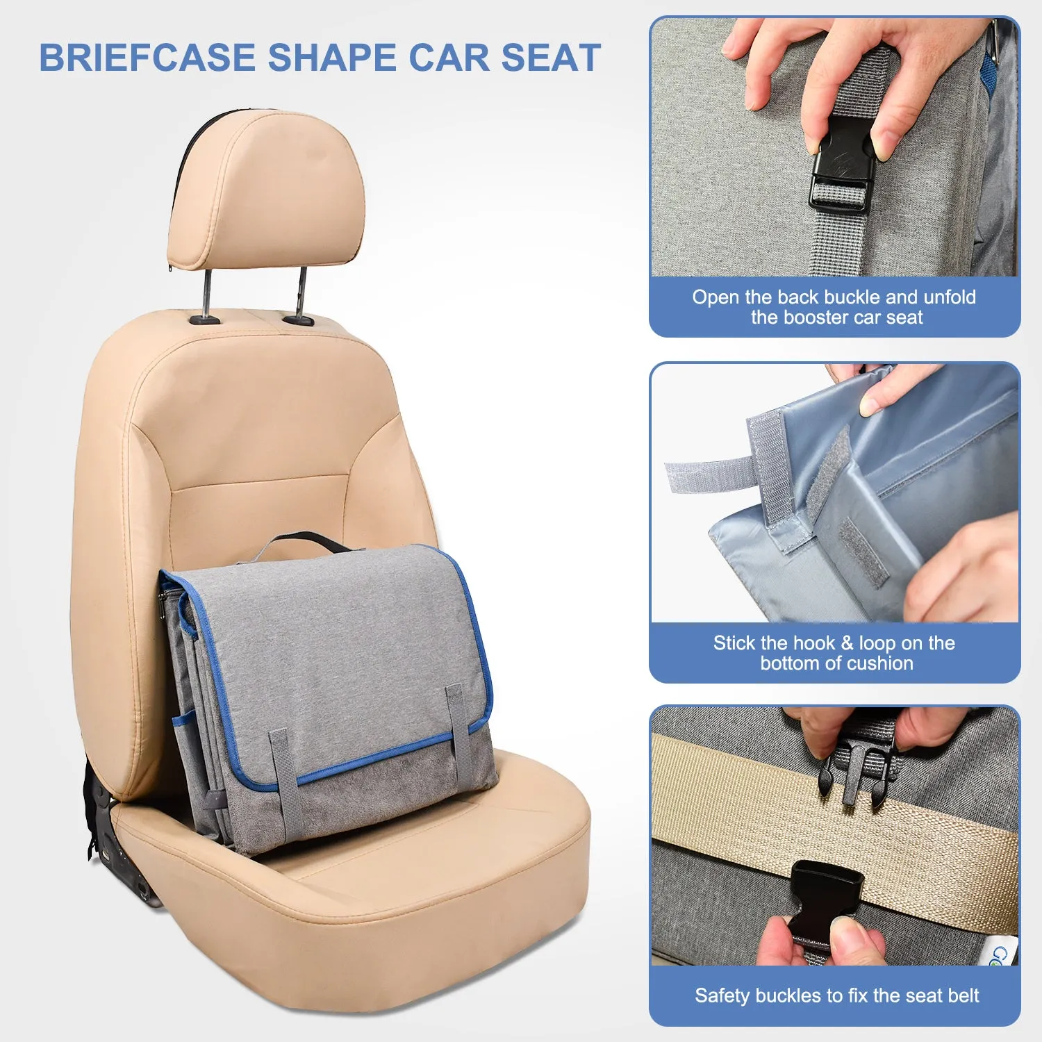 GOOPAWS Dog Car Seat for Small or Medium Dogs, Portable Dog Car Travel Bed with Clip-On Safety Leash, Briefcase Shape Waterproof Dog Booster Car Seat, Suitable for Pets Up to 25lbs, Grey, 16''