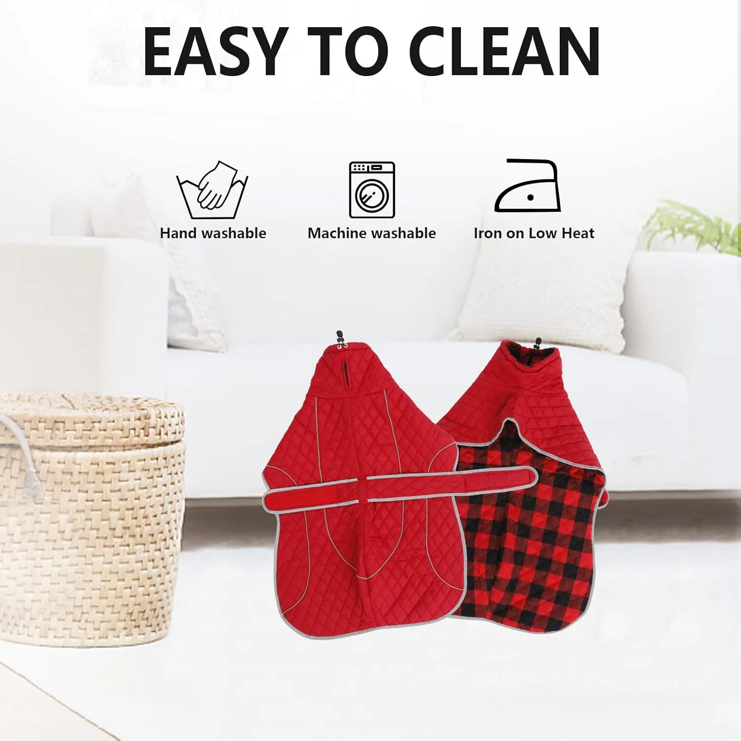 Greyhound Winter Coat, Whippet Coat with Padded Fleece Lining, Water Resistant Dog Jacket with Hook and Loop Closure and Reflective Trim Safety - Red - XSmall