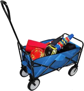 HTTMT- Blue Multifunction Folding Wagon Cart Outdoor Portable Wheels for Utility,Camping,Grocery,Shopping,Kid Carry,Picnic,Beach,Garden [P/N: ET-TOOL038-BLUE]