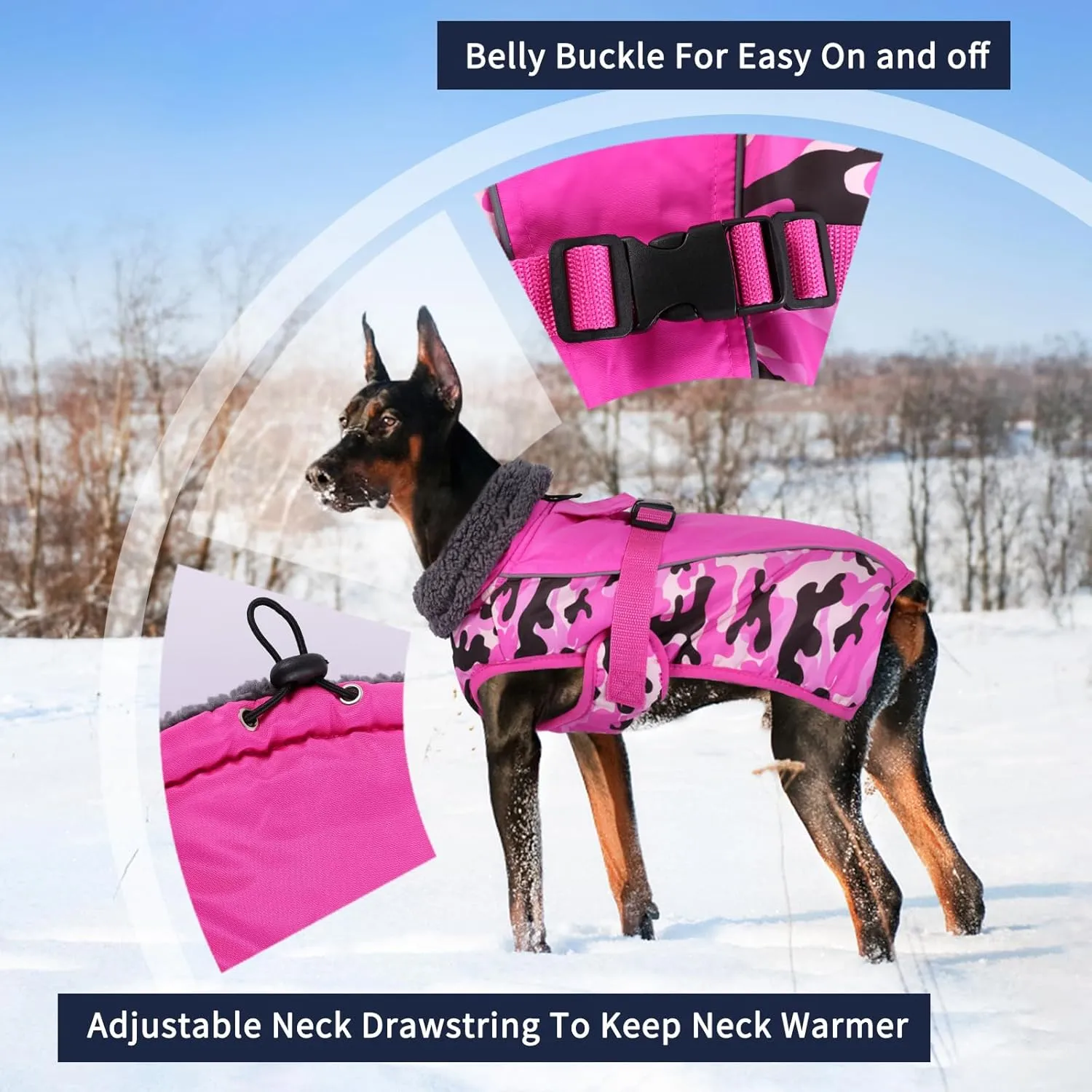 IECOii Extra Warm Dog Coat Reflective Adjustable Dog Jacket Dog Winter Coat with Buckle Fleece Turtleneck Dog Jacket for Cold Weather Soft Winter Coat for Small Medium Extra Large Dogs