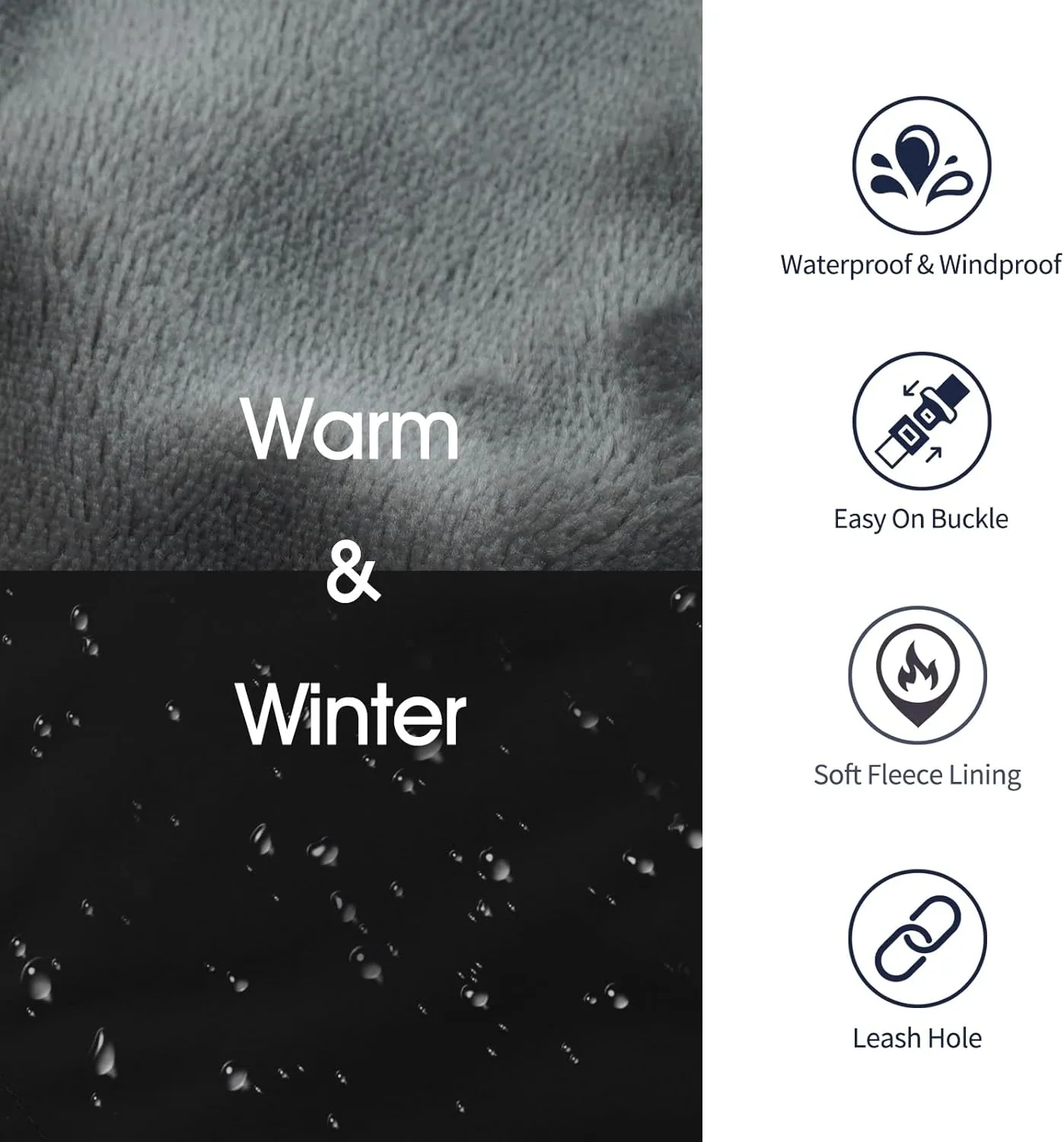 IECOii Extra Warm Reflective Adjustable Dog Jacket with Buckle Fleece Turtleneck for Small Medium Extra Large Dogs in Cold Weather