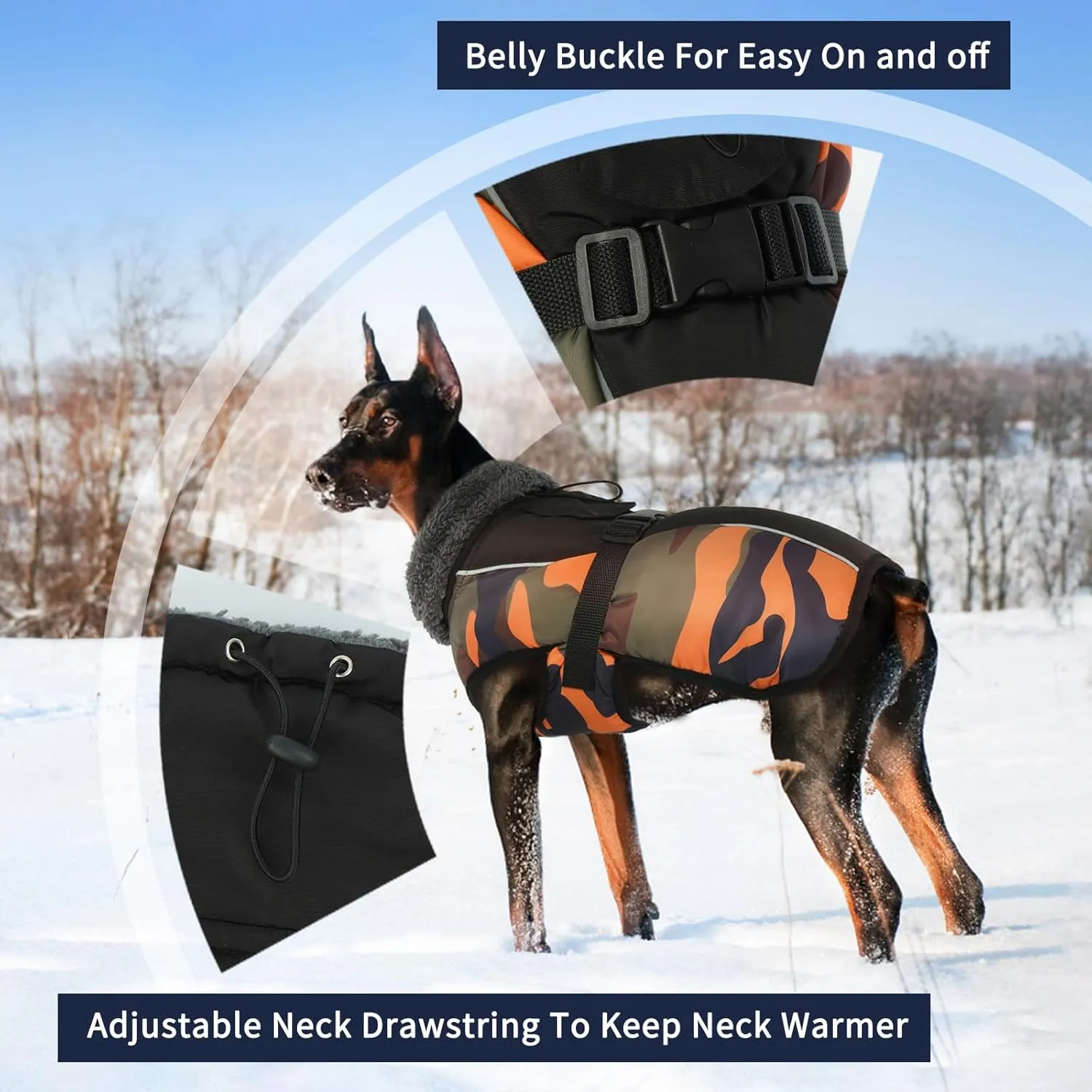 IECOii Warm Reflective Dog Jacket - Adjustable Fleece Turtleneck Dog Coat for Cold Weather - Sizes XS-XL