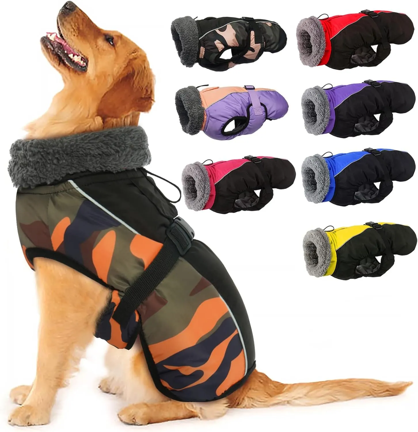 IECOii Warm Reflective Dog Jacket - Adjustable Fleece Turtleneck Dog Coat for Cold Weather - Sizes XS-XL