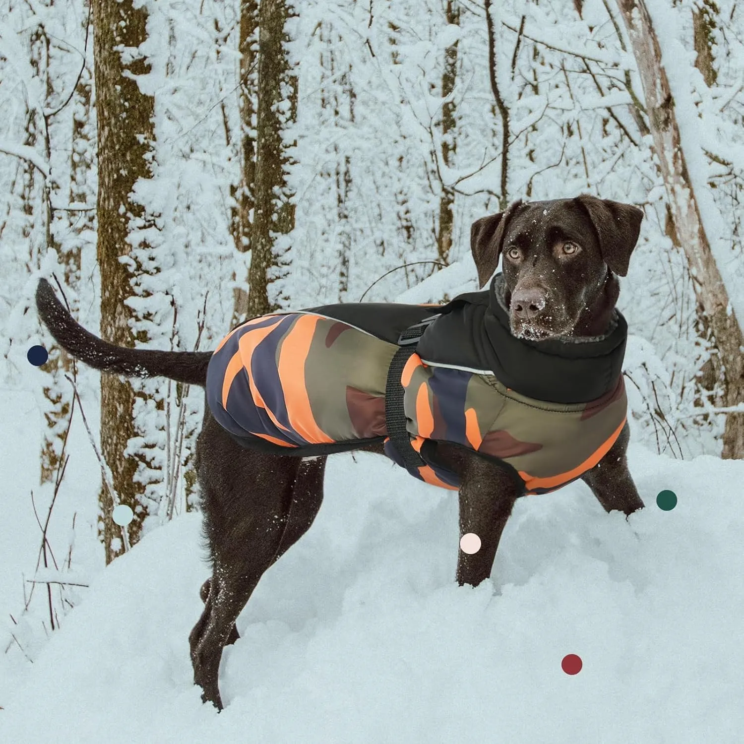 IECOii Warm Reflective Dog Jacket - Adjustable Fleece Turtleneck Dog Coat for Cold Weather - Sizes XS-XL