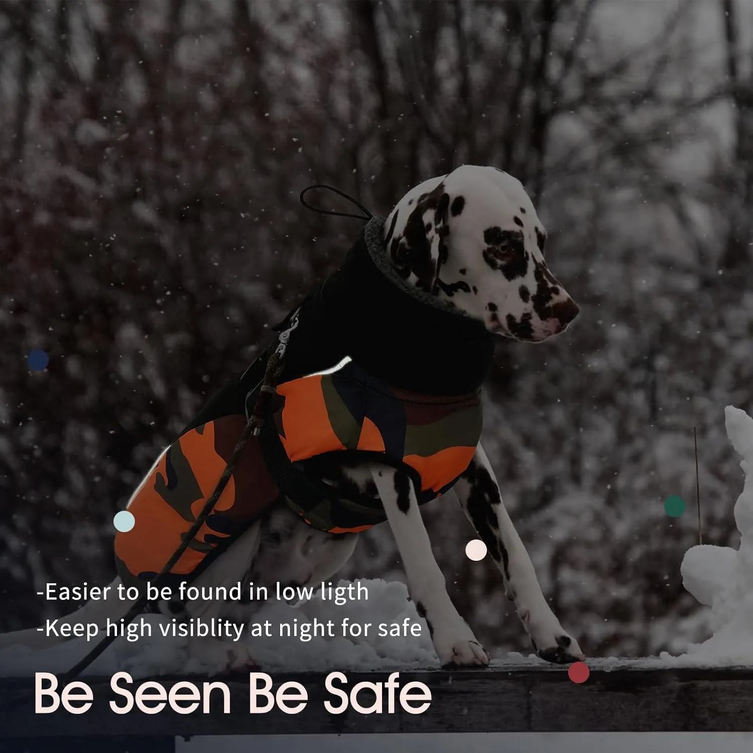 IECOii Warm Reflective Dog Jacket - Adjustable Fleece Turtleneck Dog Coat for Cold Weather - Sizes XS-XL