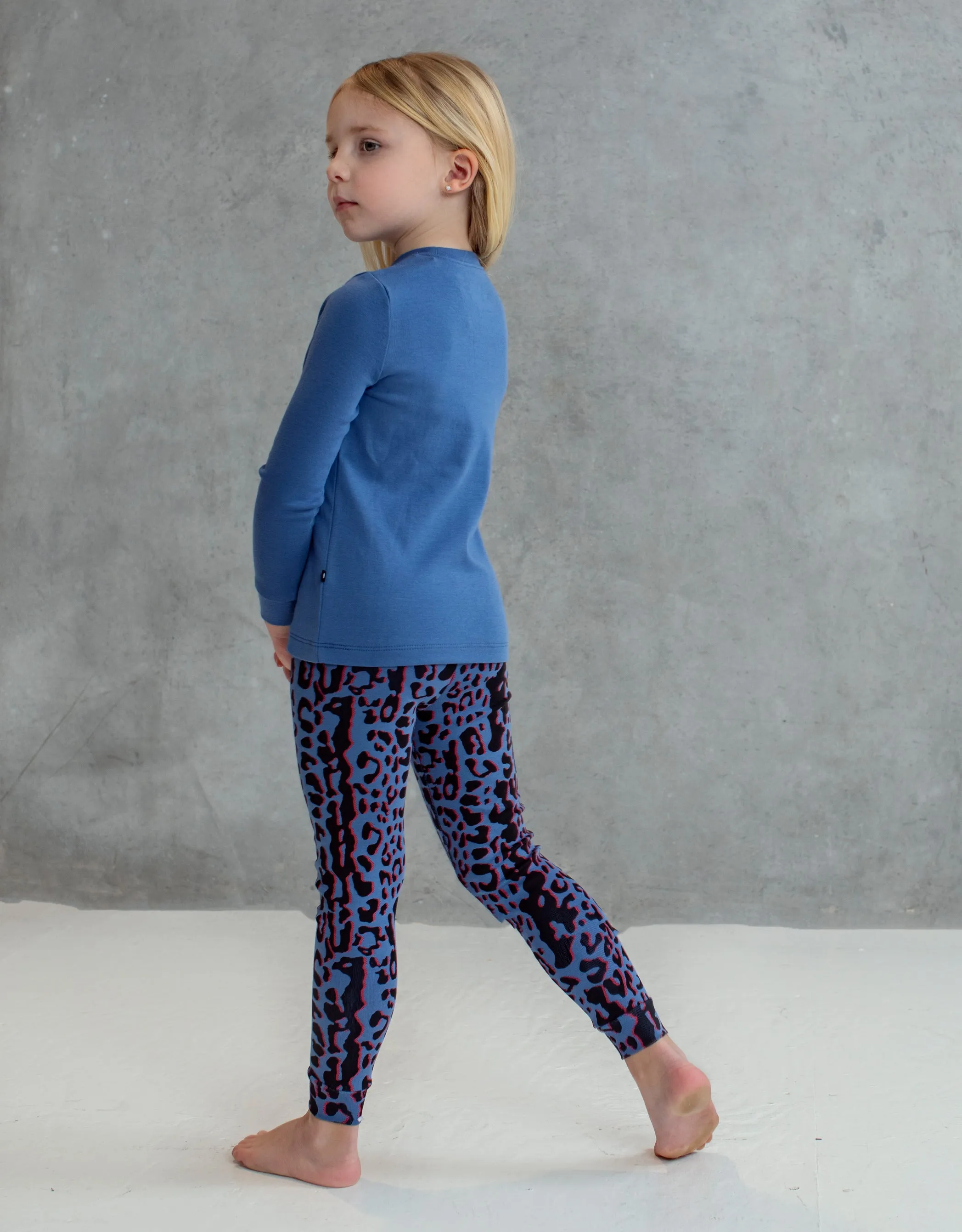 Kids Pima Cotton Adorable Motif Legging Playwear Set Blue