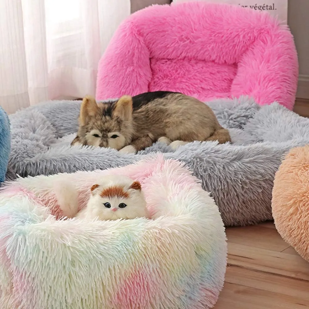 La La Pet Donut Dog Cat Bed Cozy Cave Pet Bed Burrow Dog Bed Calming Cuddler Self-Warming Pet Bed Soft Plush Pet Cushion Improved Sleep for Cats Small Medium Dogs Blue S