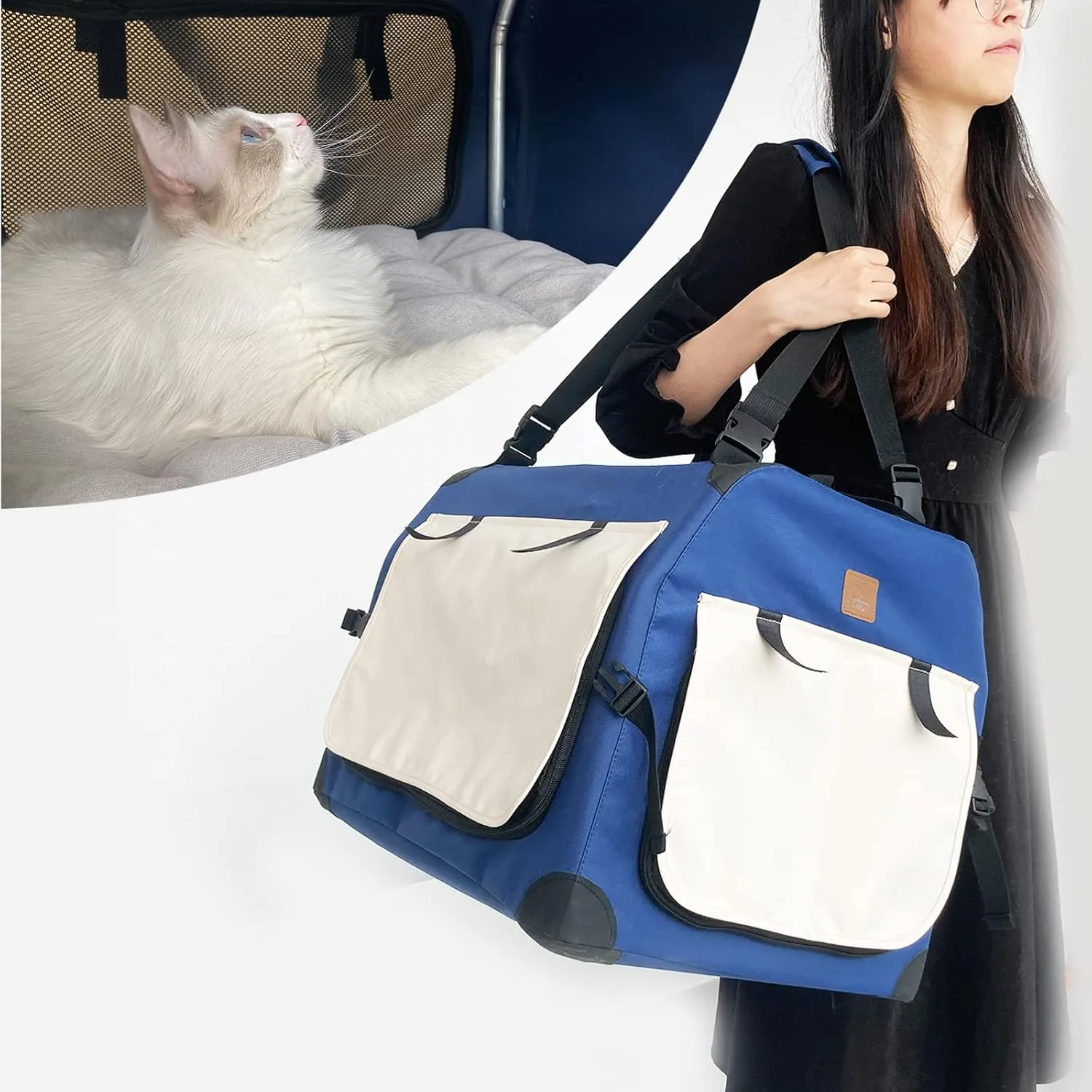 Large Cat Carrier 24x16.5x16.5in Soft-Sided Portable Folding Small Medium Dog Pet Carrier, with Comfortable Mat, Indoor & Outdoor Travel Collapsible Cat & Dog Crate