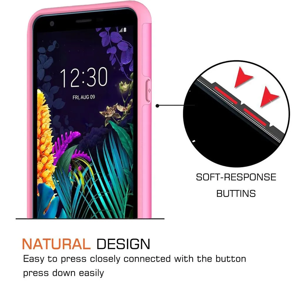 LG Escape Plus Case,Arena 2/K30 2019 Glitter Bling Heavy Duty Shock Proof Hybrid Case with [HD Screen Protector] Dual Layer Protective Phone Case Cover for LG Escape Plus/Arena 2/K30 2019 W/Temper Glass - Hot Pink