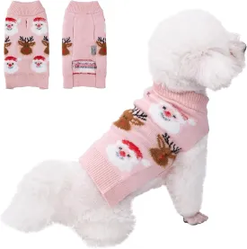 LUBOT New Ugly Christmas Sweaters for Puppy Cute Funny Wintertime and Holiday Parties Knitted Pullover Sweater Small Dog Santa&Deer Pink X-Small