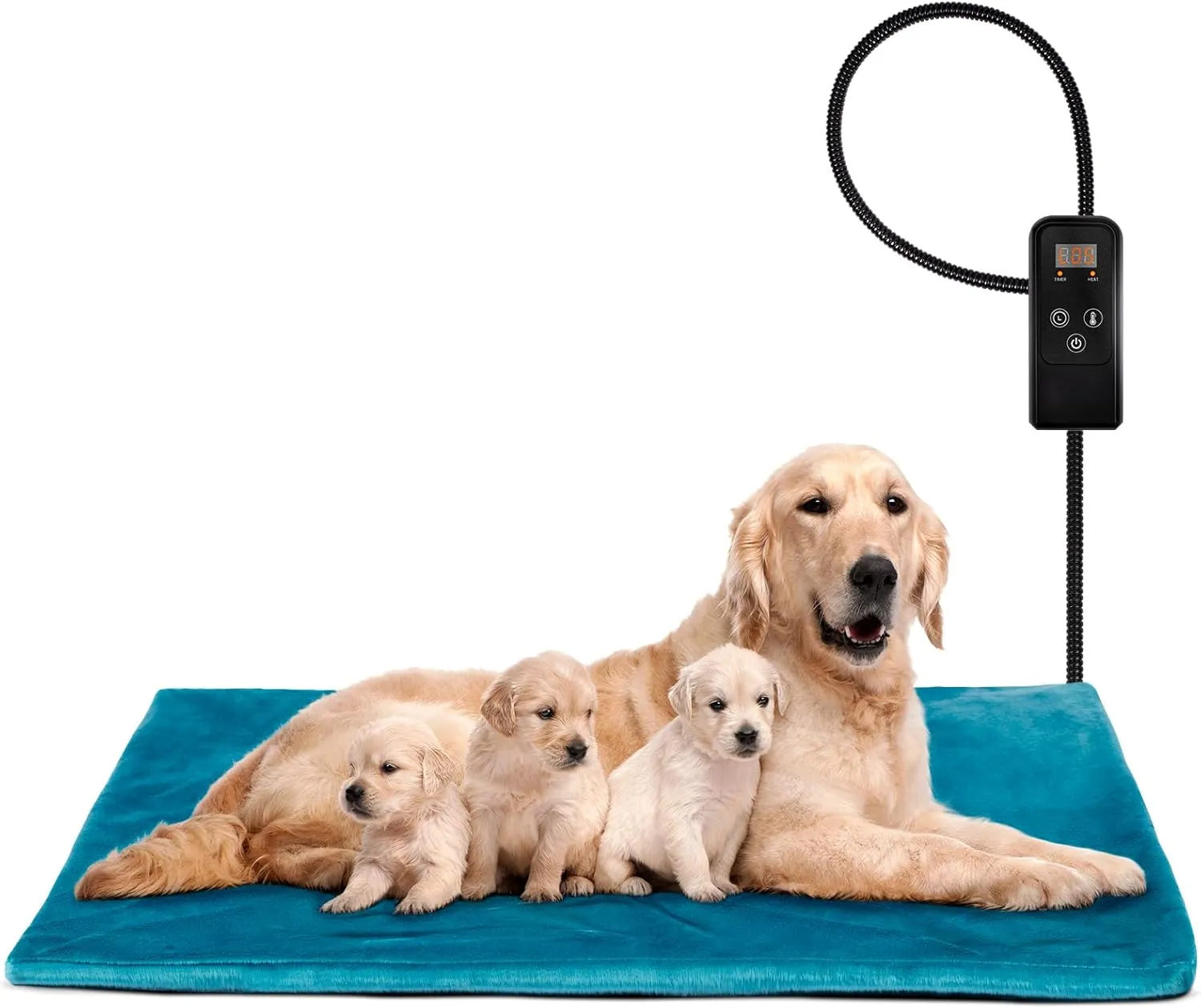 Niubya Pet Heating Pad for Dogs and Cats, Adjustable Temperature and Waterproof Pet Heated Mat with Timer, Electric Heating Pet Bed with Chew Resistant Cord and Soft Washable Cover