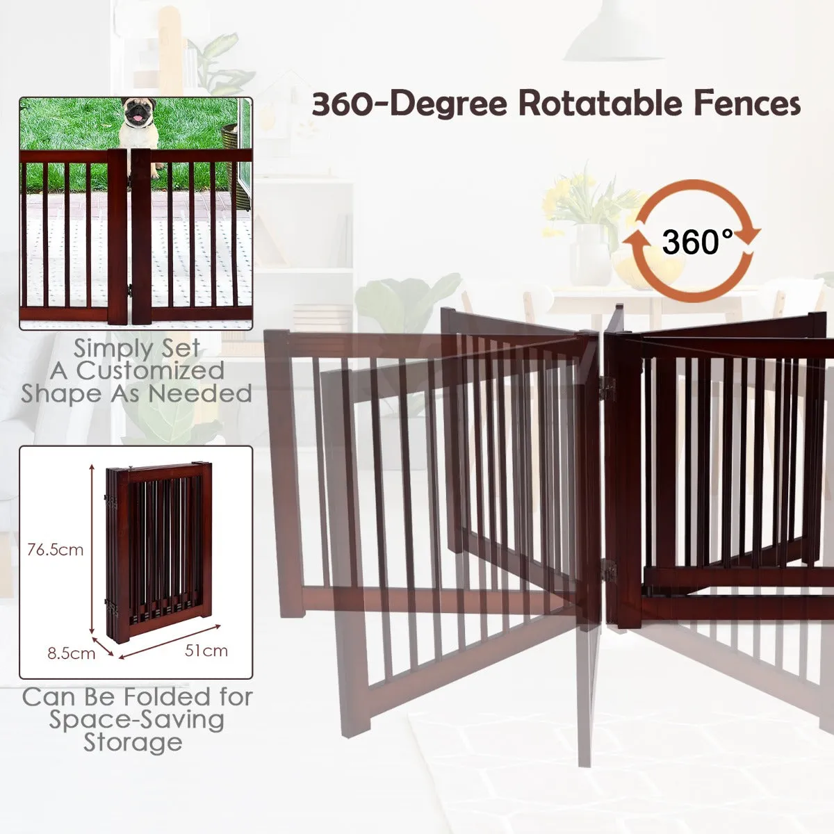 NNECW 4 Panel Folding Dog Fence with Walk Through Door-Coffee