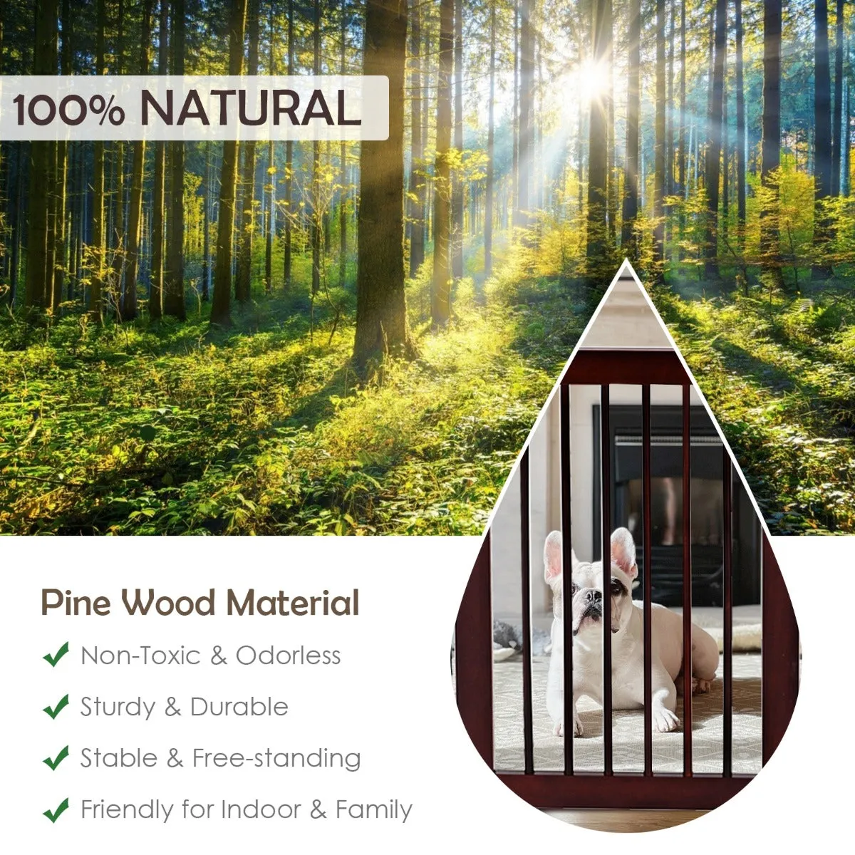 NNECW 4 Panel Folding Dog Fence with Walk Through Door-Coffee