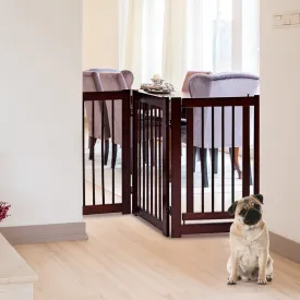 NNECW 4 Panel Folding Dog Fence with Walk Through Door-Coffee