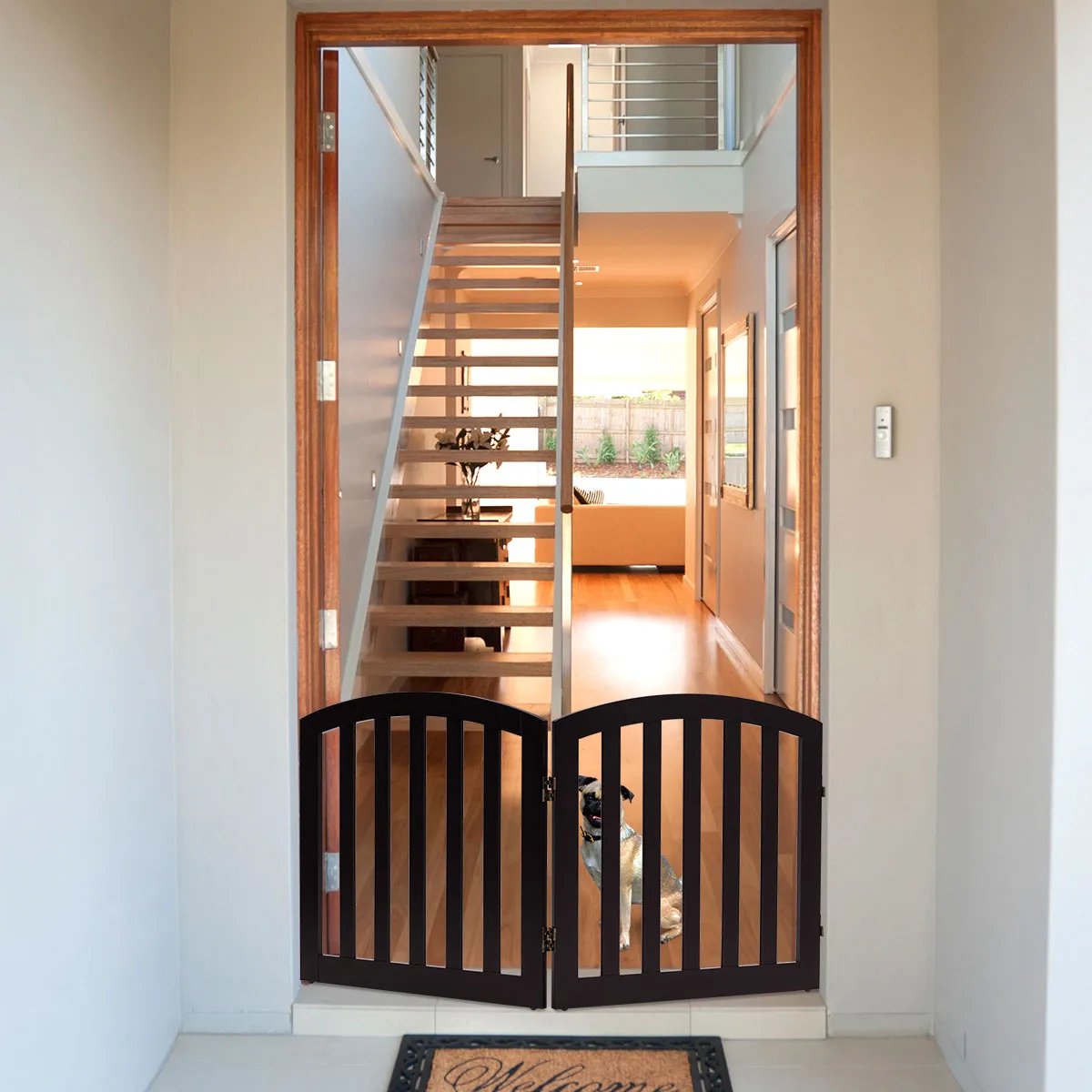 NNECW 61cm 2 Panel Folding Wooden Dog Gate Extension