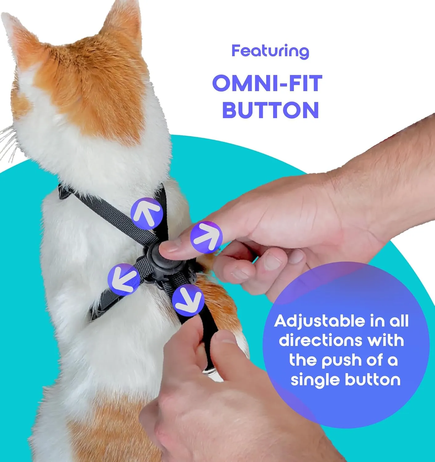 Omni-fit Cat Harness, Push-Button Adjustable, Escape-Proof, Lightweight, No Bulk, Minimal Design, for Max Mobility and a Comfortable Fit on Cats (Medium)