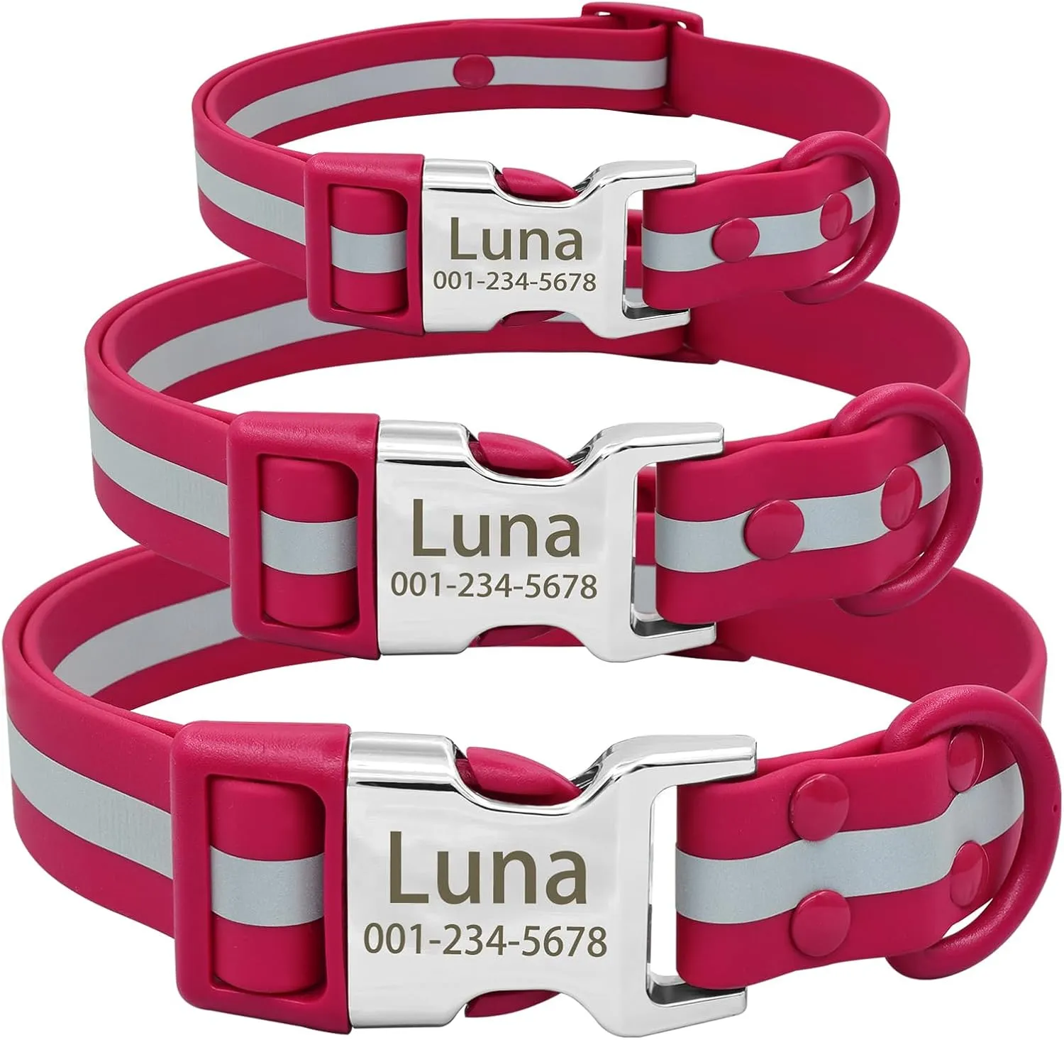 Personalized Waterproof & Reflective Dog Collar with Name Plate,Custom Easy Clean PVC Dog Collar with Buckle Engraved ID Name and Number (L(Width:1.0'', Fit 14.5''-23.0''),Red)