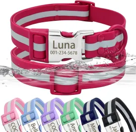 Personalized Waterproof & Reflective Dog Collar with Name Plate,Custom Easy Clean PVC Dog Collar with Buckle Engraved ID Name and Number (L(Width:1.0'', Fit 14.5''-23.0''),Red)