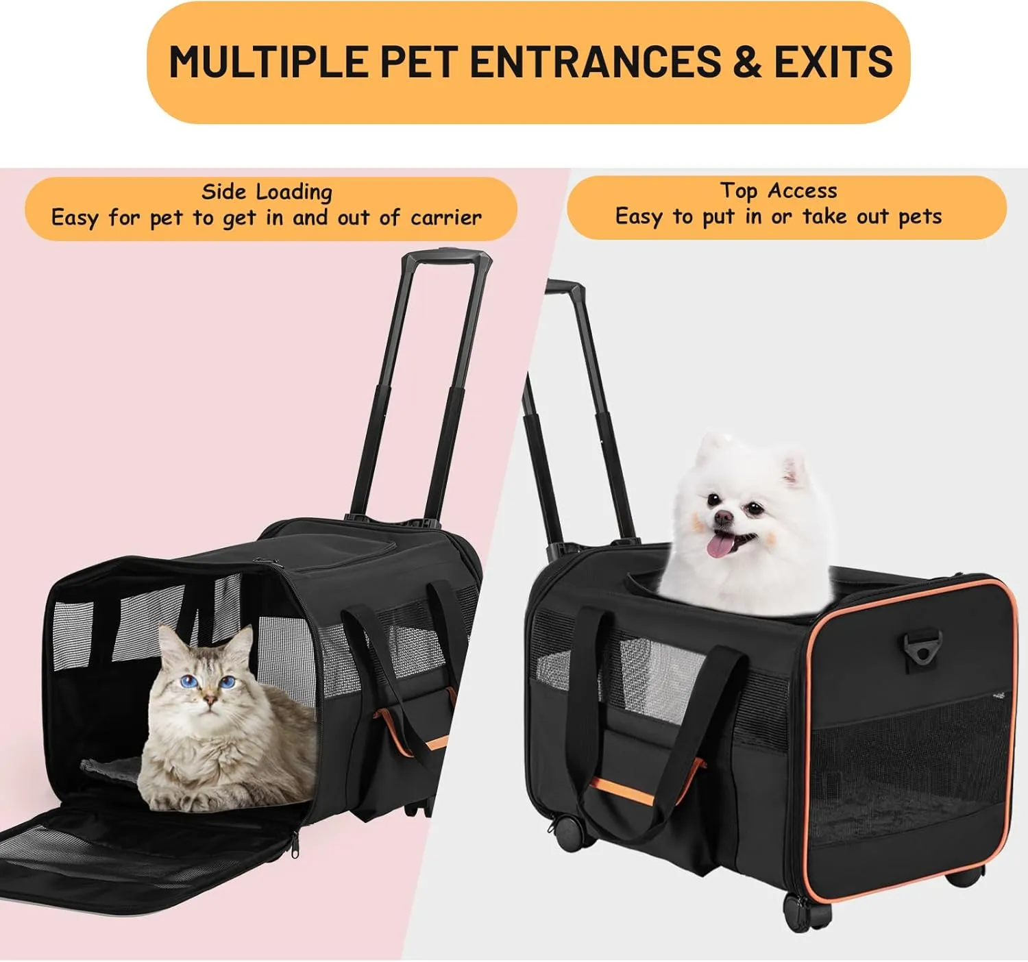 Pet Carrier for Small Pet, Cat Dog Carrier for Car Soft Sided Dog Rolling Crate Cat Travel Bag up to 20 Lbs