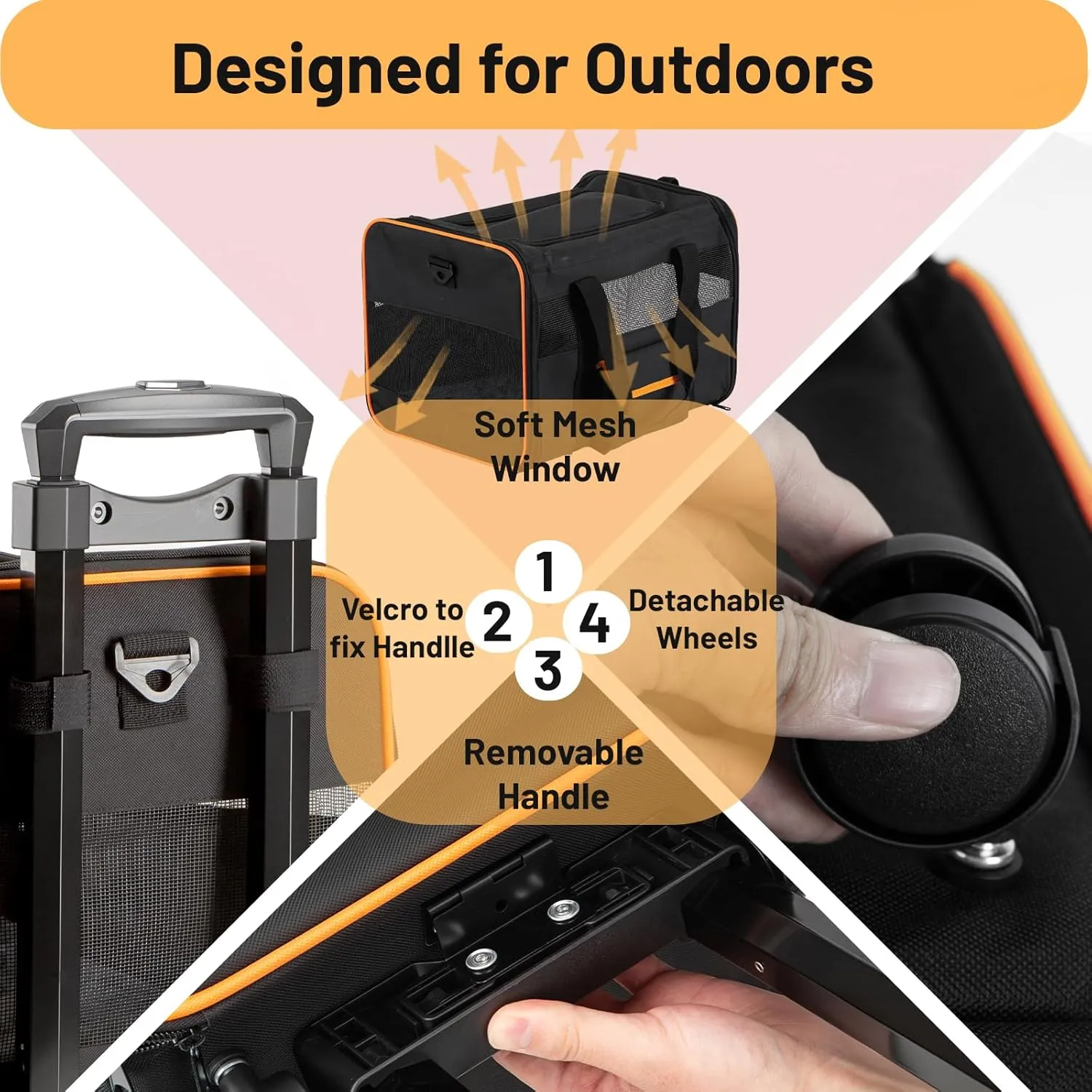 Pet Carrier for Small Pet, Cat Dog Carrier for Car Soft Sided Dog Rolling Crate Cat Travel Bag up to 20 Lbs