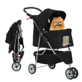 Pet Jogger Stroller, 3-Wheel Folding Carrier for Small Dogs & Medium Pets, Waterproof with Cup Holder & Removable Liner (Black)