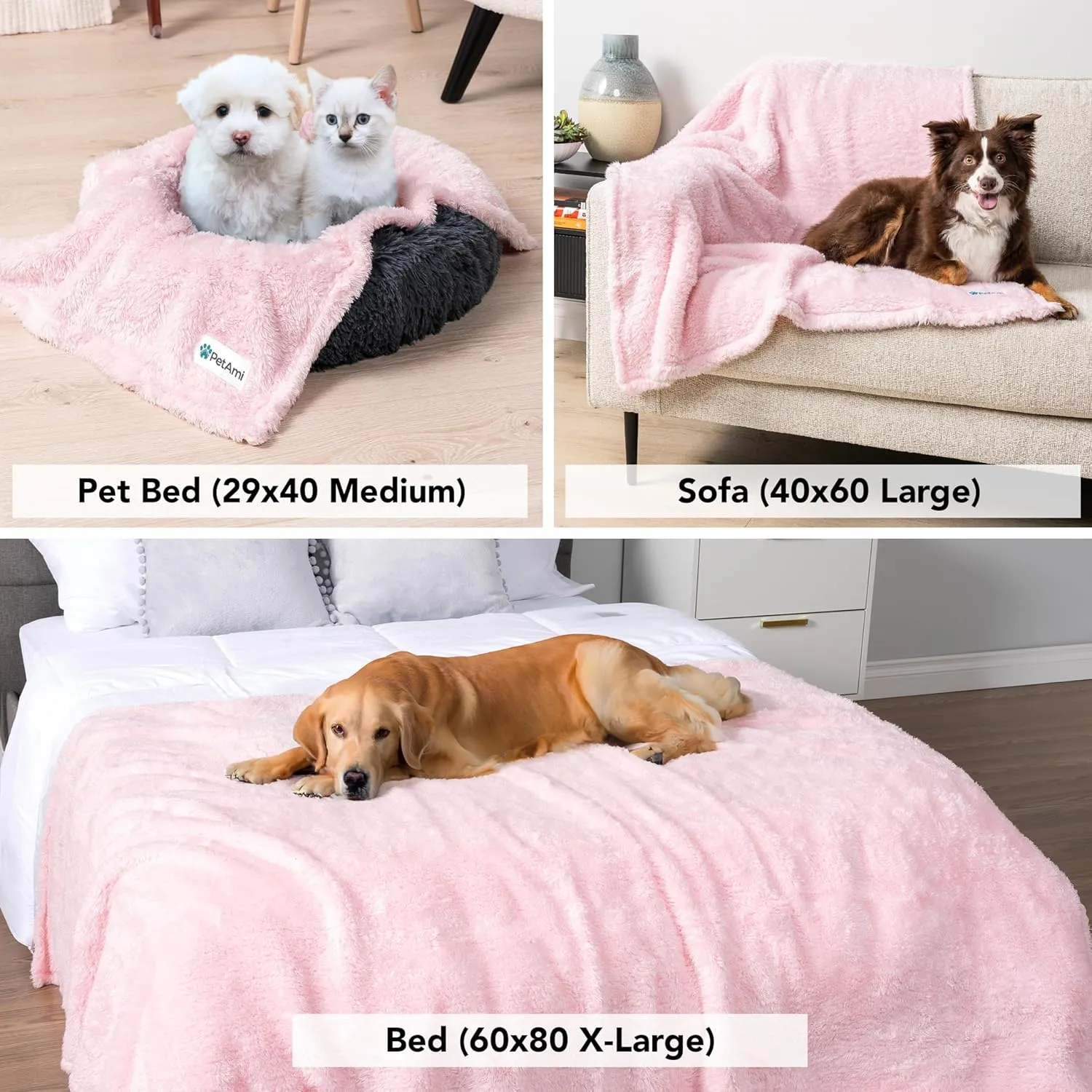 PetAmi Dog Blanket for Small Medium Dogs, Pink Fluffy Soft Sherpa Fleece for Puppy, Kitten, Doggie, Calming Pet Throw for Couch Sofa Bed, Washable, Medium 29x40