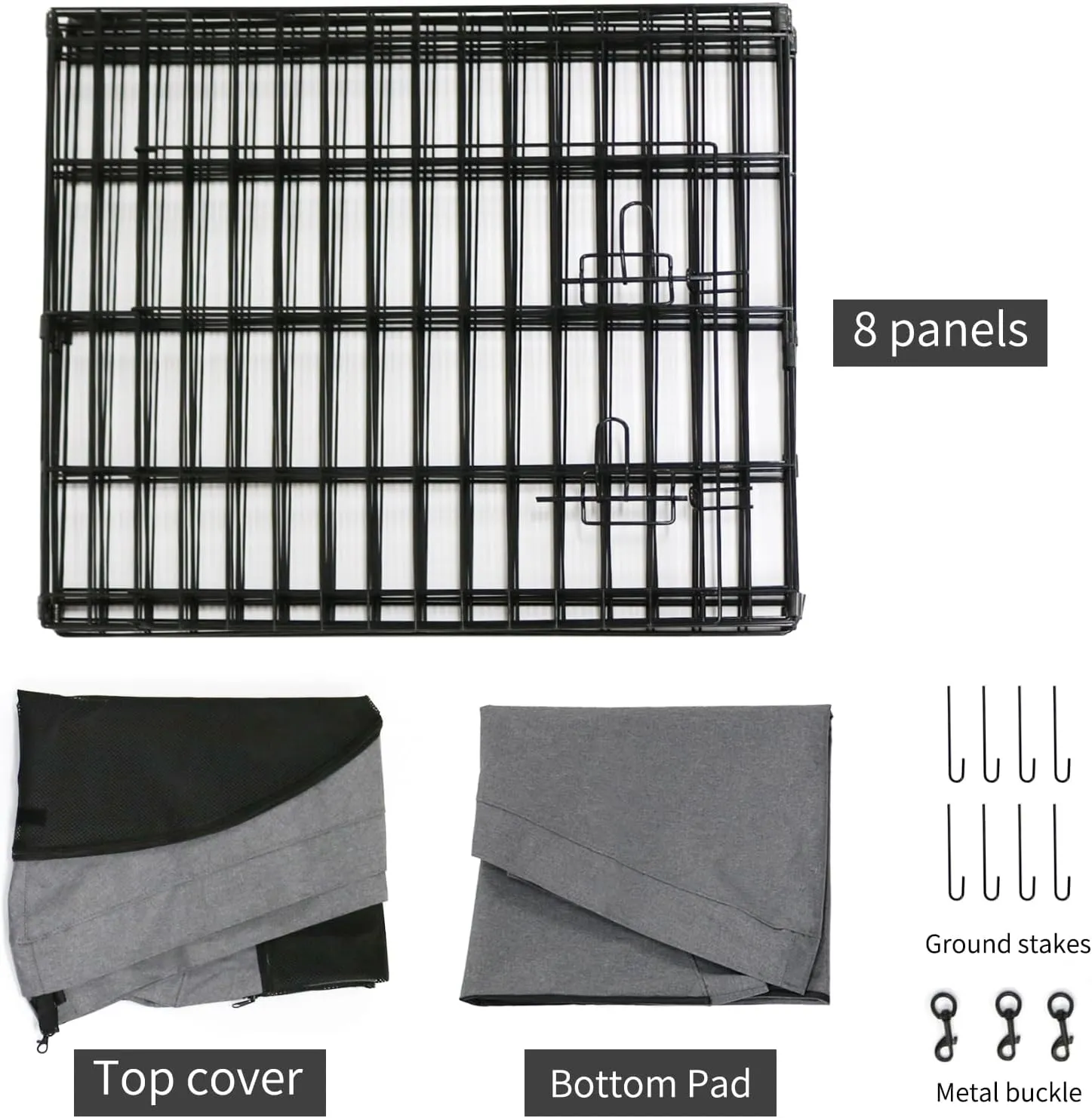 PETIME Foldable Metal Dog Exercise Pen/Pet Puppy Playpen Kennels Yard Fence Indoor/Outdoor 8 Panel 24" W with Top Cover and Bottom Pad (Playpen Bottom Top Cover, 8 Panels 24" H)